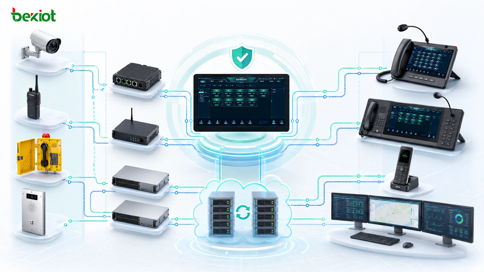 Plateforme de communication unifiée résiliente avec passerelle vidéo passerelle radio serveur de dispatching SIP serveur de transcodage et applications de centre de commandement