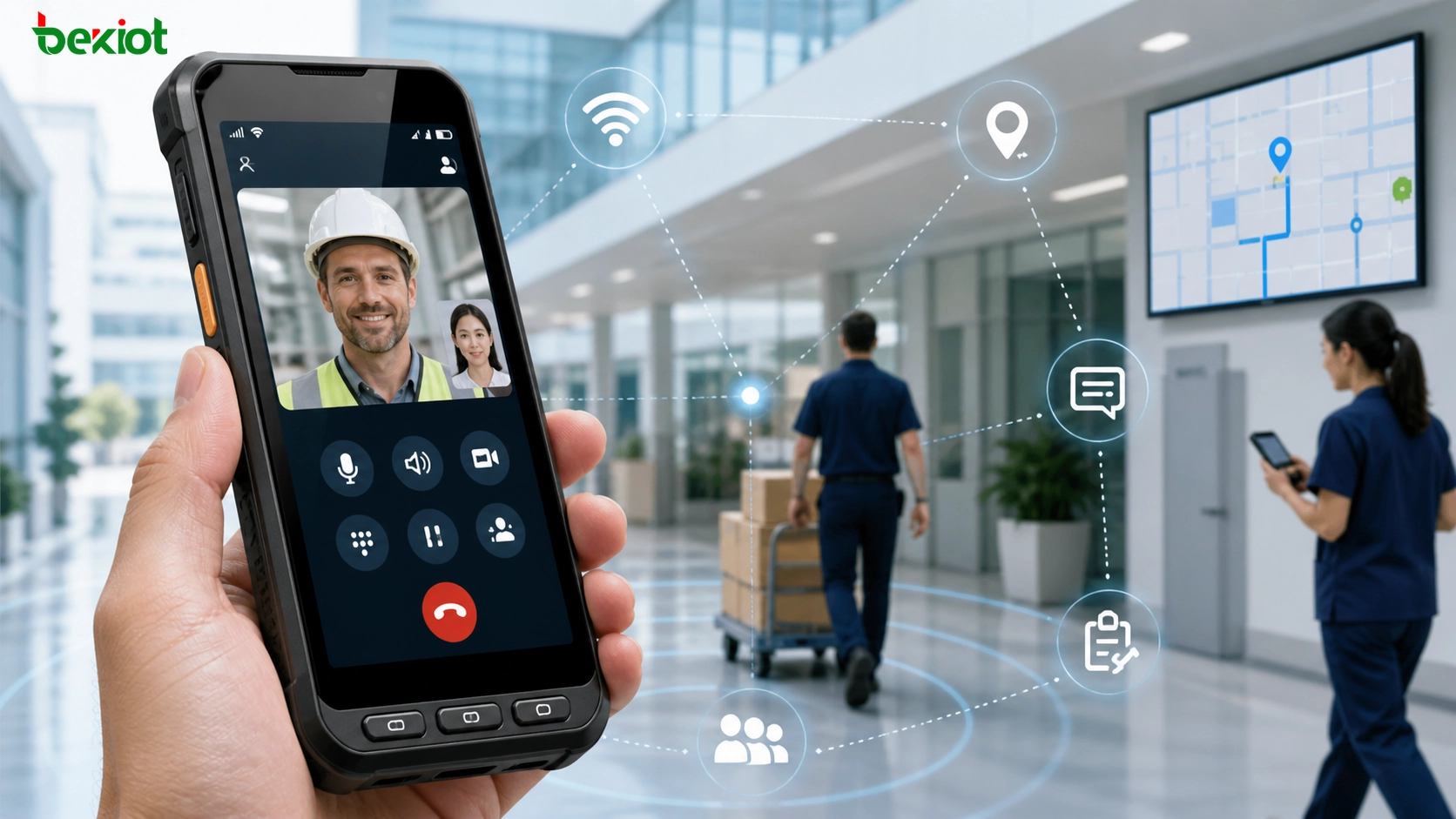 Terminal Android intelligent exécutant une application softphone SIP pour voix Wi‑Fi vidéo localisation et communication mobile d’entreprise