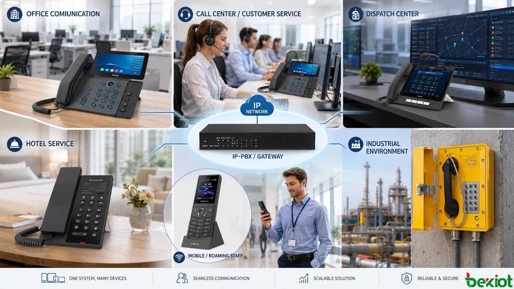Déploiement de téléphones IP pour bureau, hôtel, centre d’appels, centre de dispatching et environnements industriels difficiles