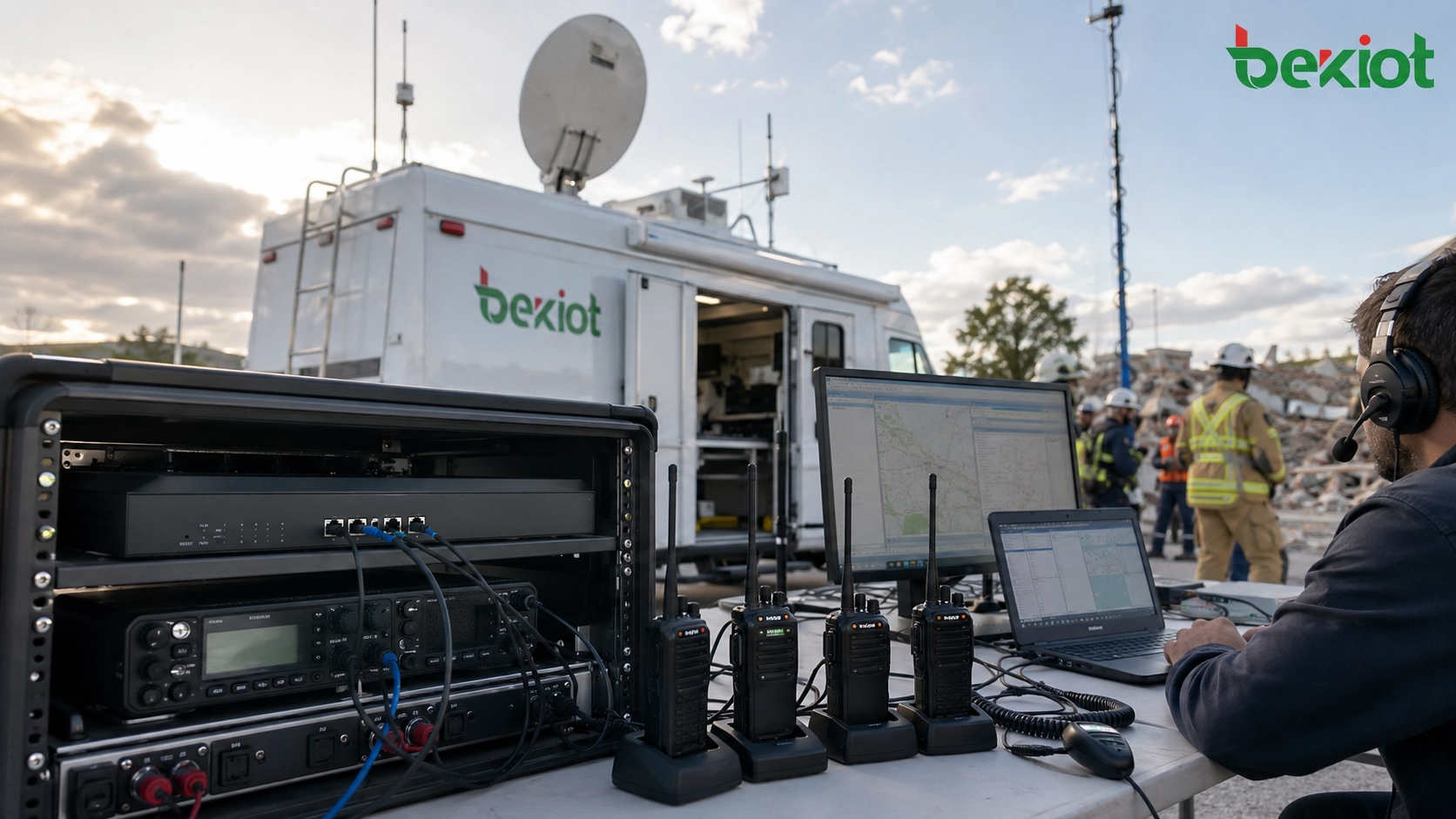 Véhicule de commande d'urgence et solution d'interconnexion de talkie-walkie sur site