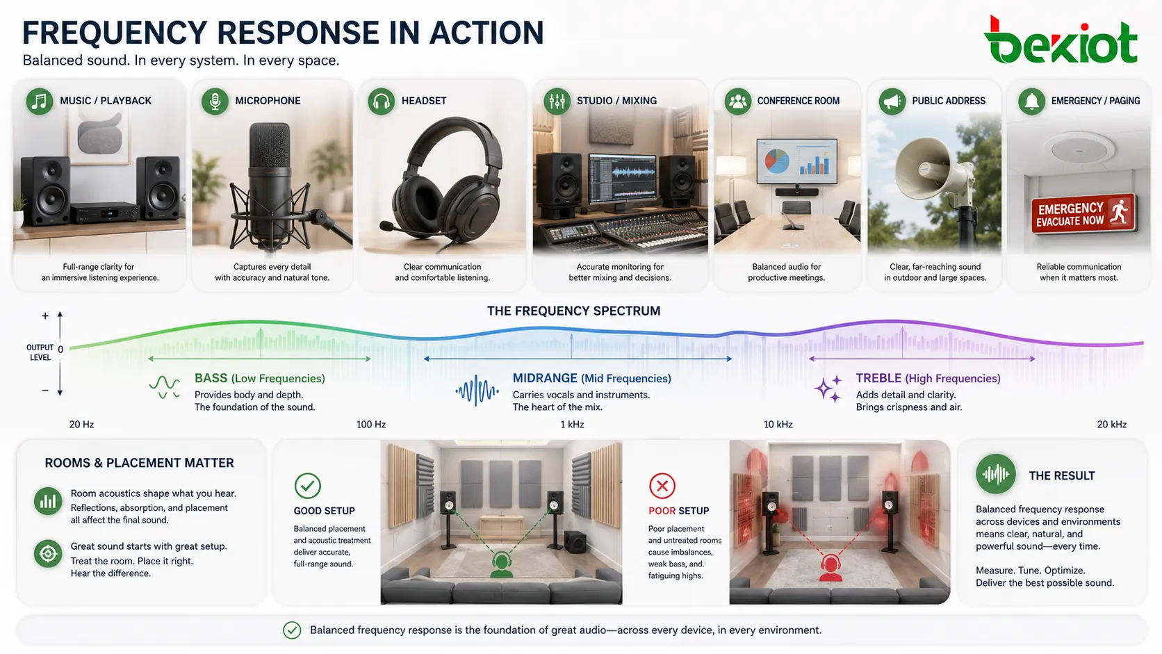 Applications de réponse en fréquence dans enceintes microphones casques moniteurs de studio salles de conférence sonorisation publique et systèmes d’alerte d’urgence