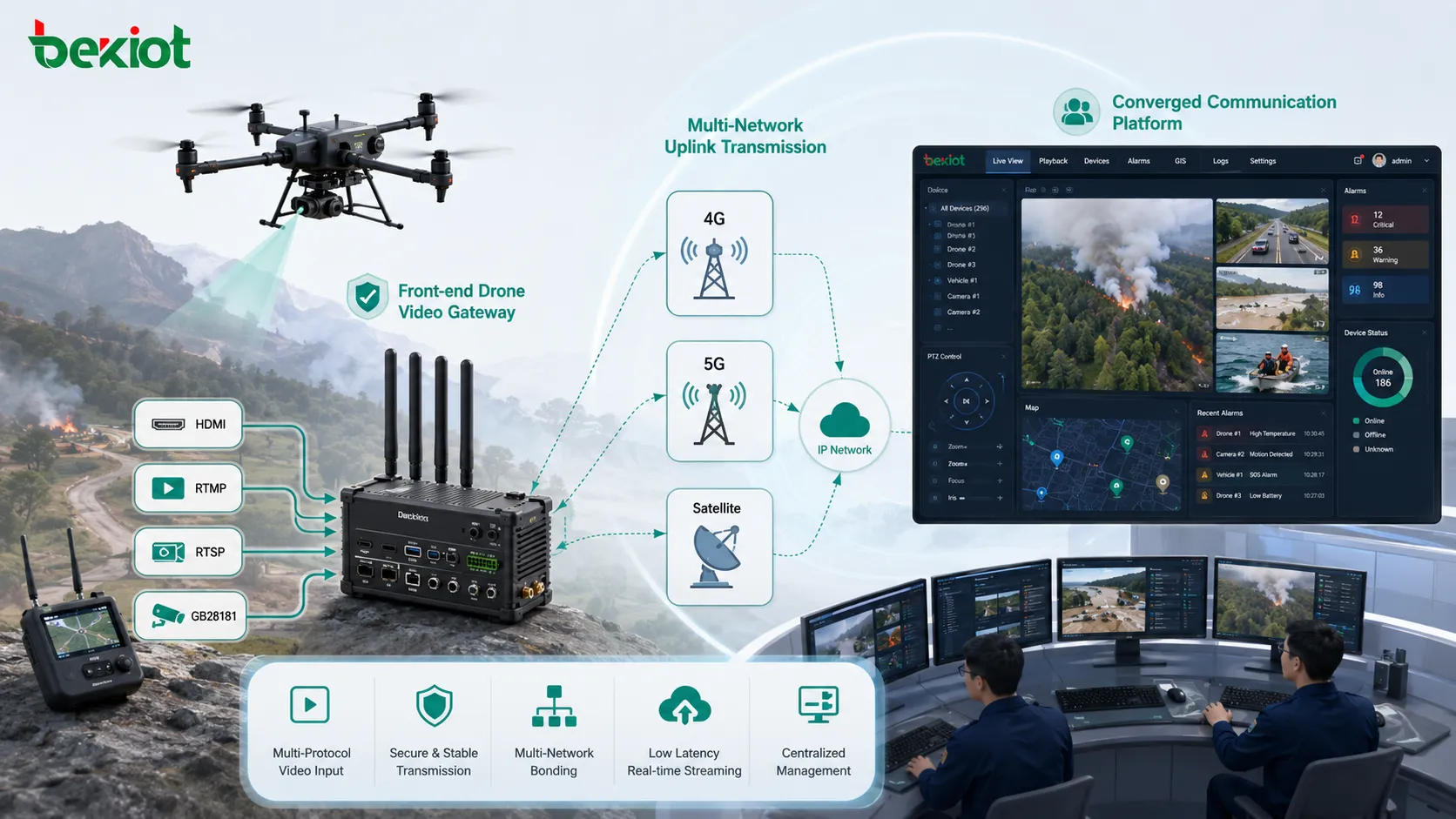 Passerelle vidéo GB28181 connectant caméras IP dispositifs portables systèmes NVR drones caméras-piétons et plateforme de dispatching convergée