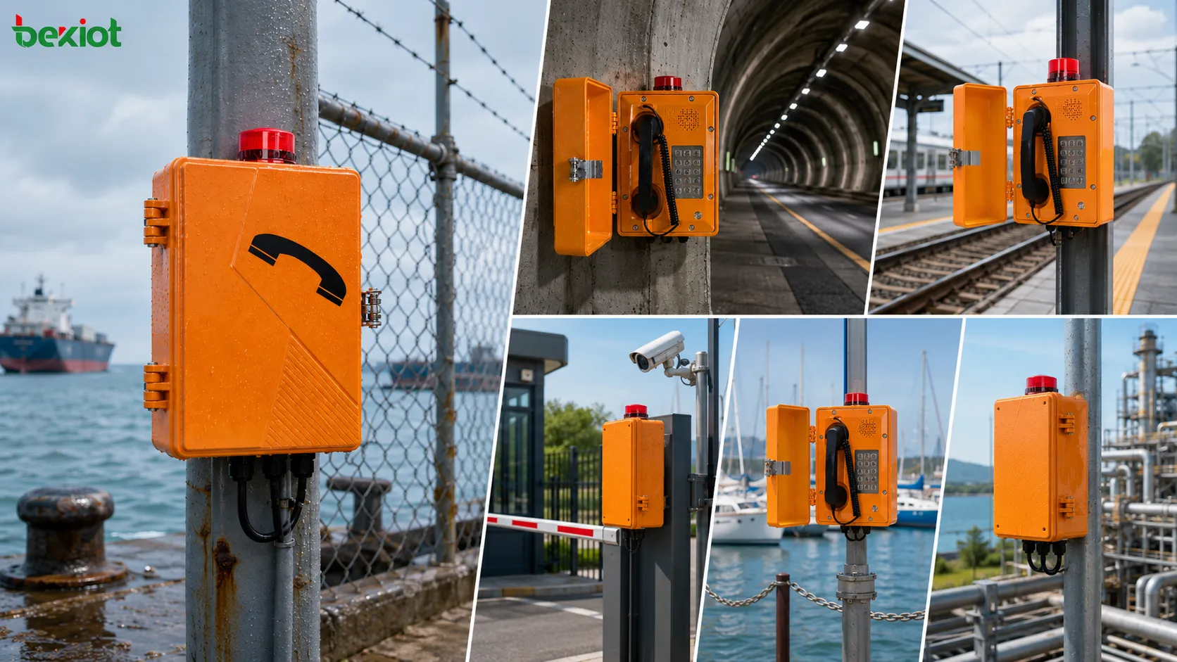 Applications de téléphones résistants aux intempéries dans tunnel quai ferroviaire port portail industriel parking et site d’utilité extérieur