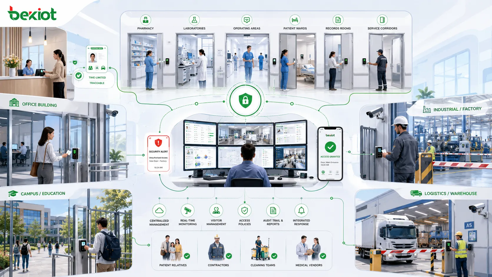 Applications dans bureaux usines hôpitaux campus et logistique