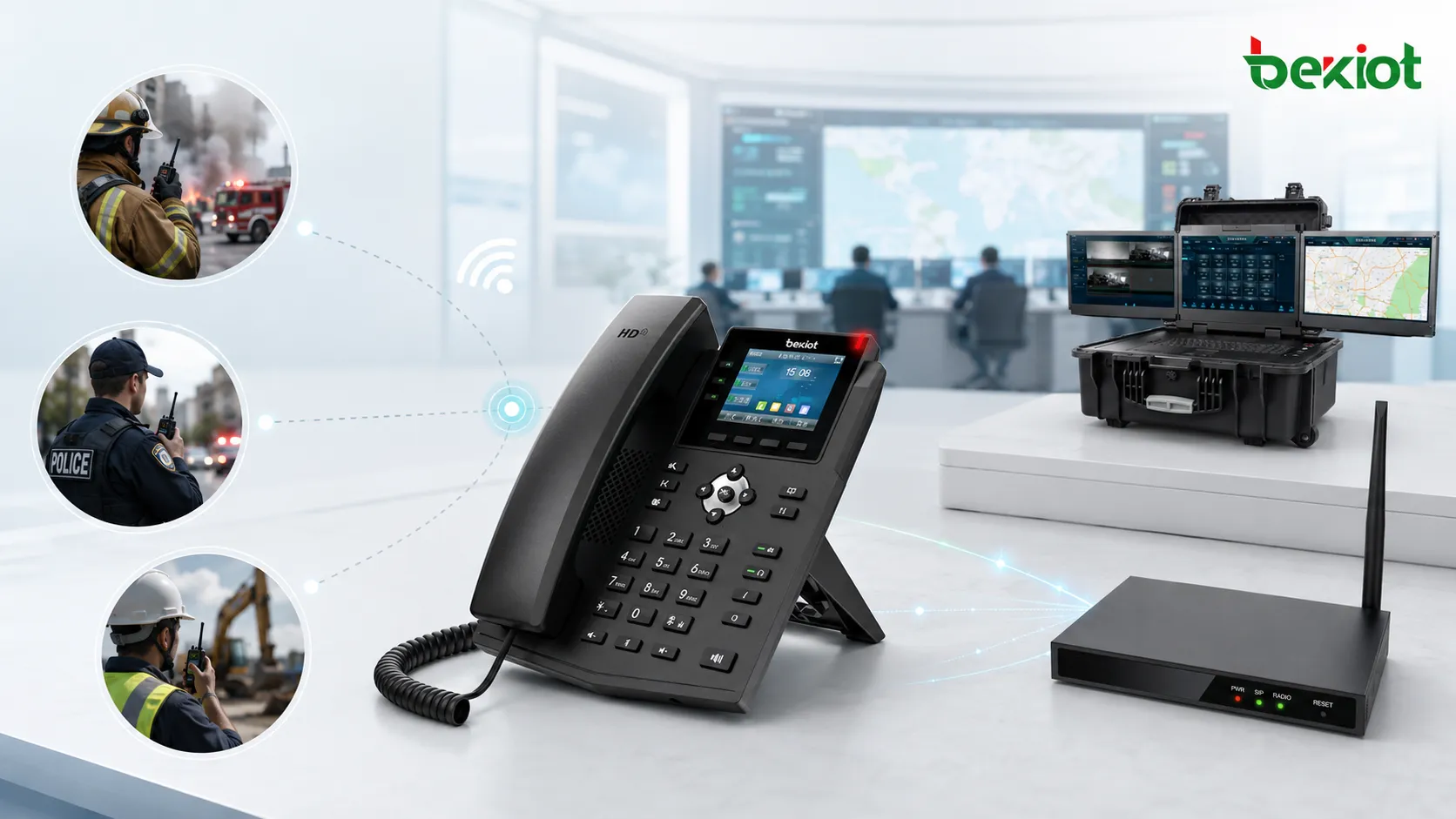 Mallette de commandement d'urgence portable avec passerelle RoIP, accès téléphone satellite, service téléphone IP et interopérabilité des radios de terrain
