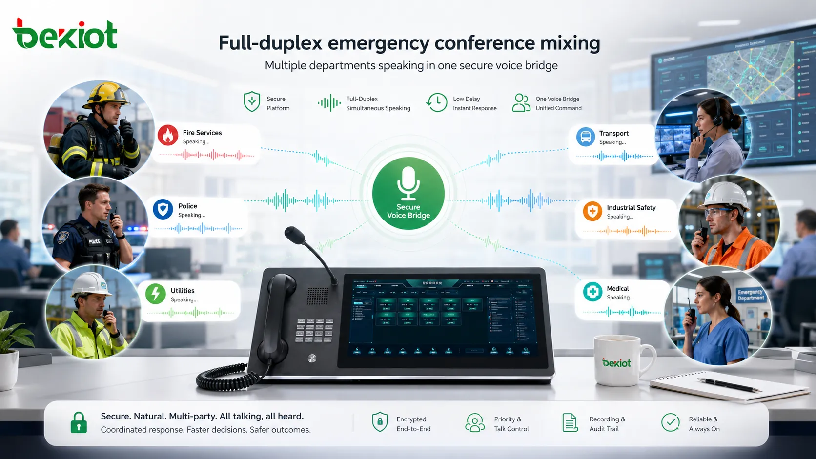 Mixage full-duplex de conférence d’urgence avec plusieurs services parlant dans un pont vocal sécurisé