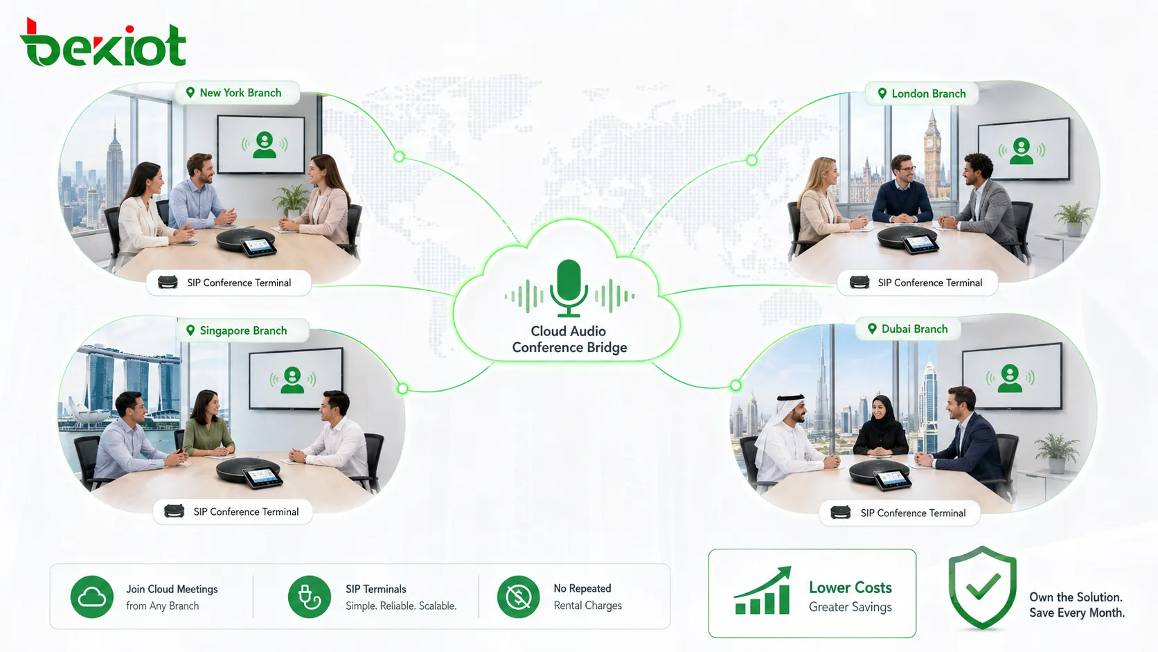 Agences utilisant des terminaux de conférence SIP pour rejoindre des réunions audio cloud sans frais répétés