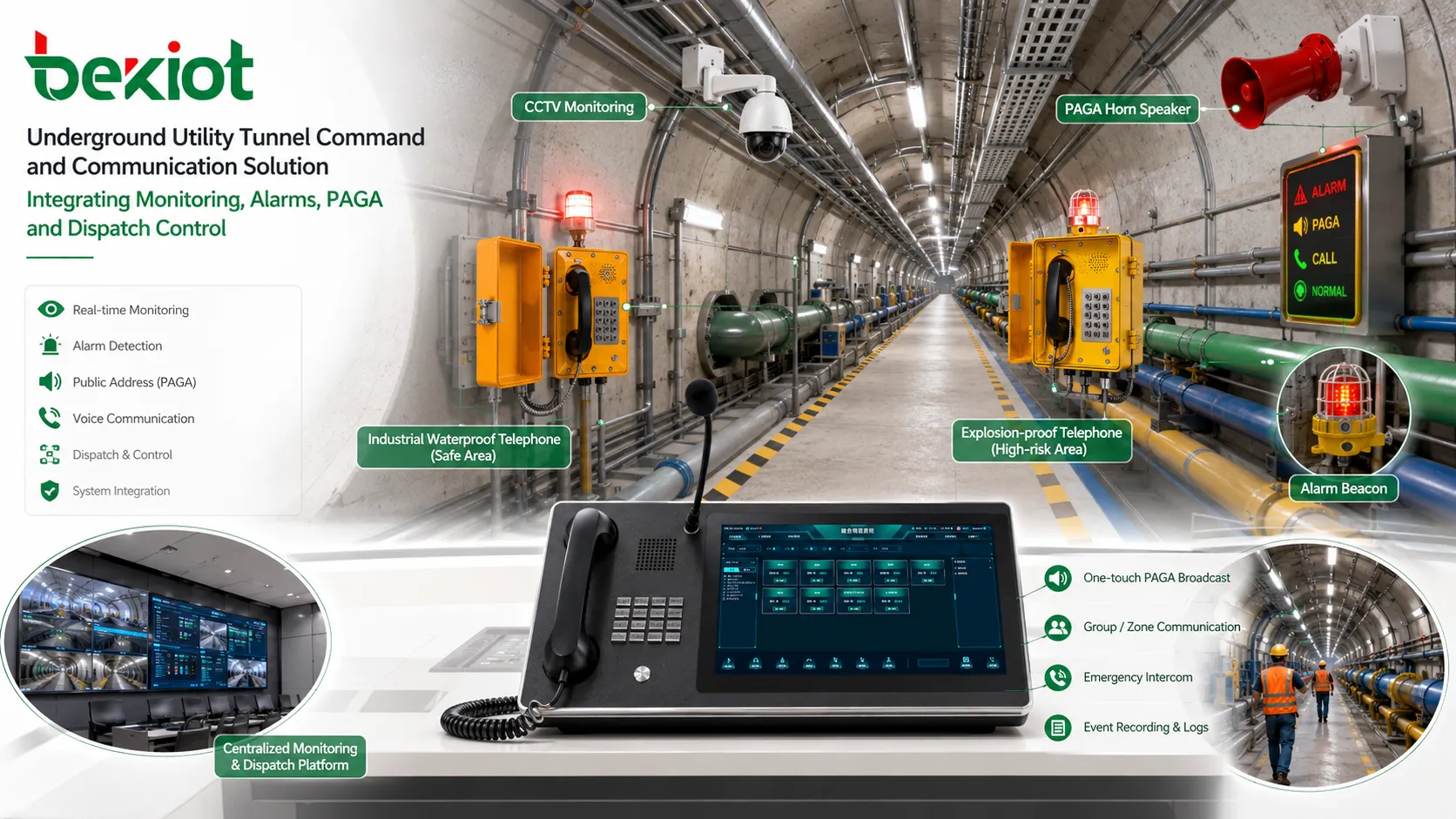Solution de commandement et de communication pour tunnels de services publics souterrains pour une infrastructure urbaine plus sûre