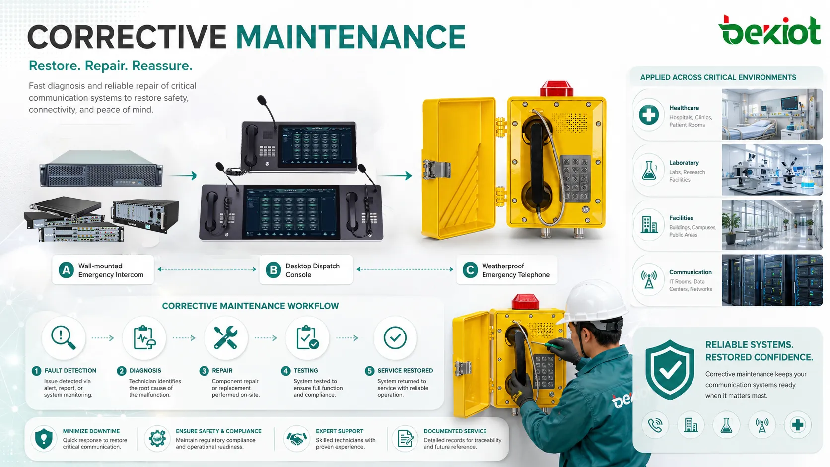Applications de la maintenance corrective dans la fabrication, les installations, l’infrastructure IT et la réparation d’équipements de santé