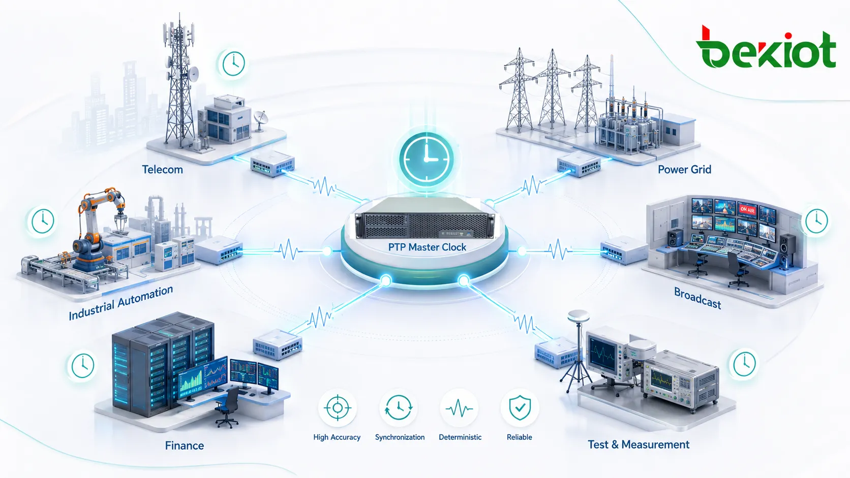 Applications PTP dans station de base, réseau électrique, automatisation, studio broadcast et trading financier