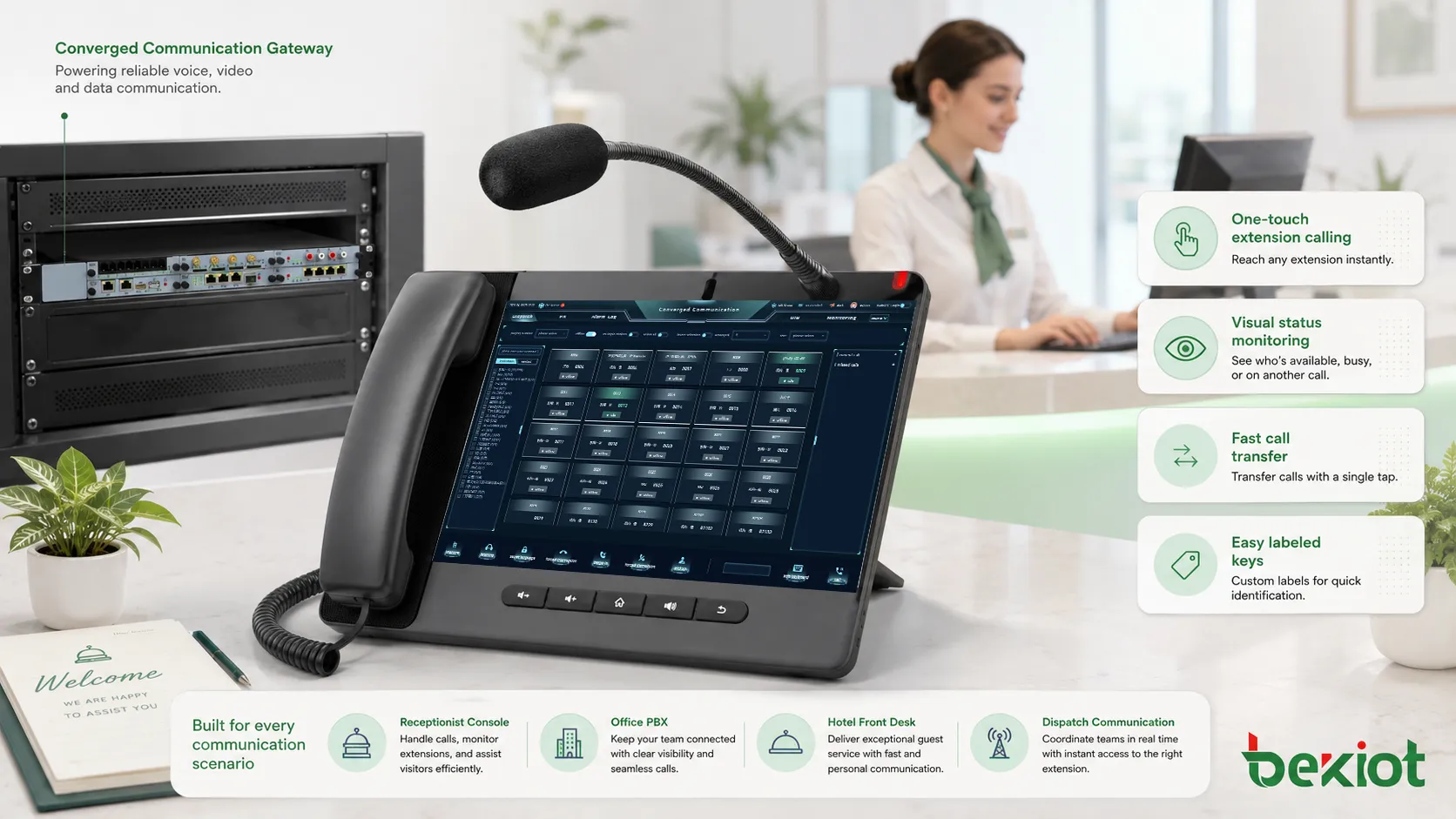 Applications des touches DSS dans console de réception PBX de bureau accueil hôtelier et dispatching