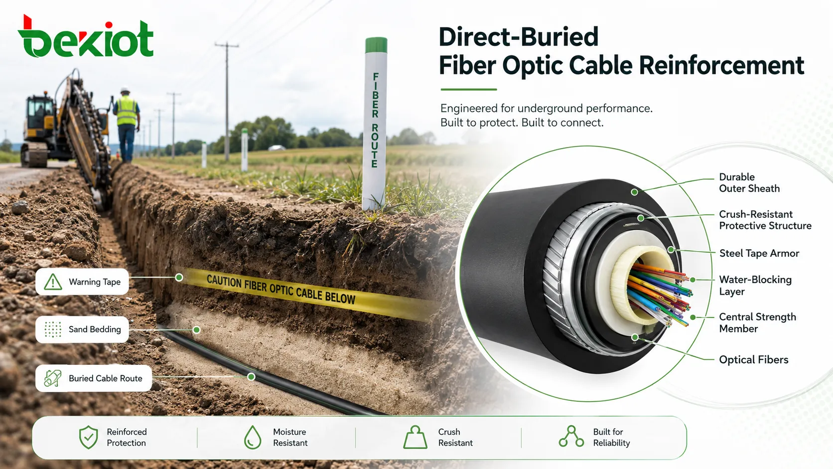 Renforcement des câbles à fibre optique enterrés directement : méthodes et exigences standard
