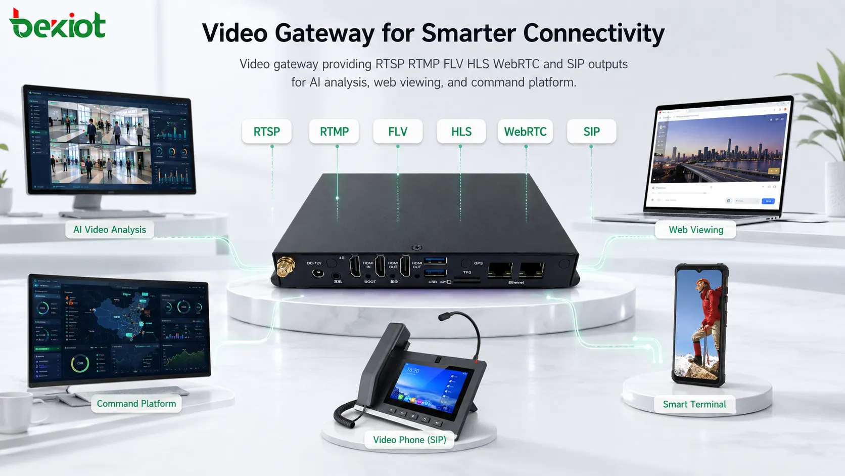 Passerelle vidéo fournissant des sorties RTSP RTMP FLV HLS WebRTC et SIP pour l’analyse IA la visualisation web et la plateforme de commandement
