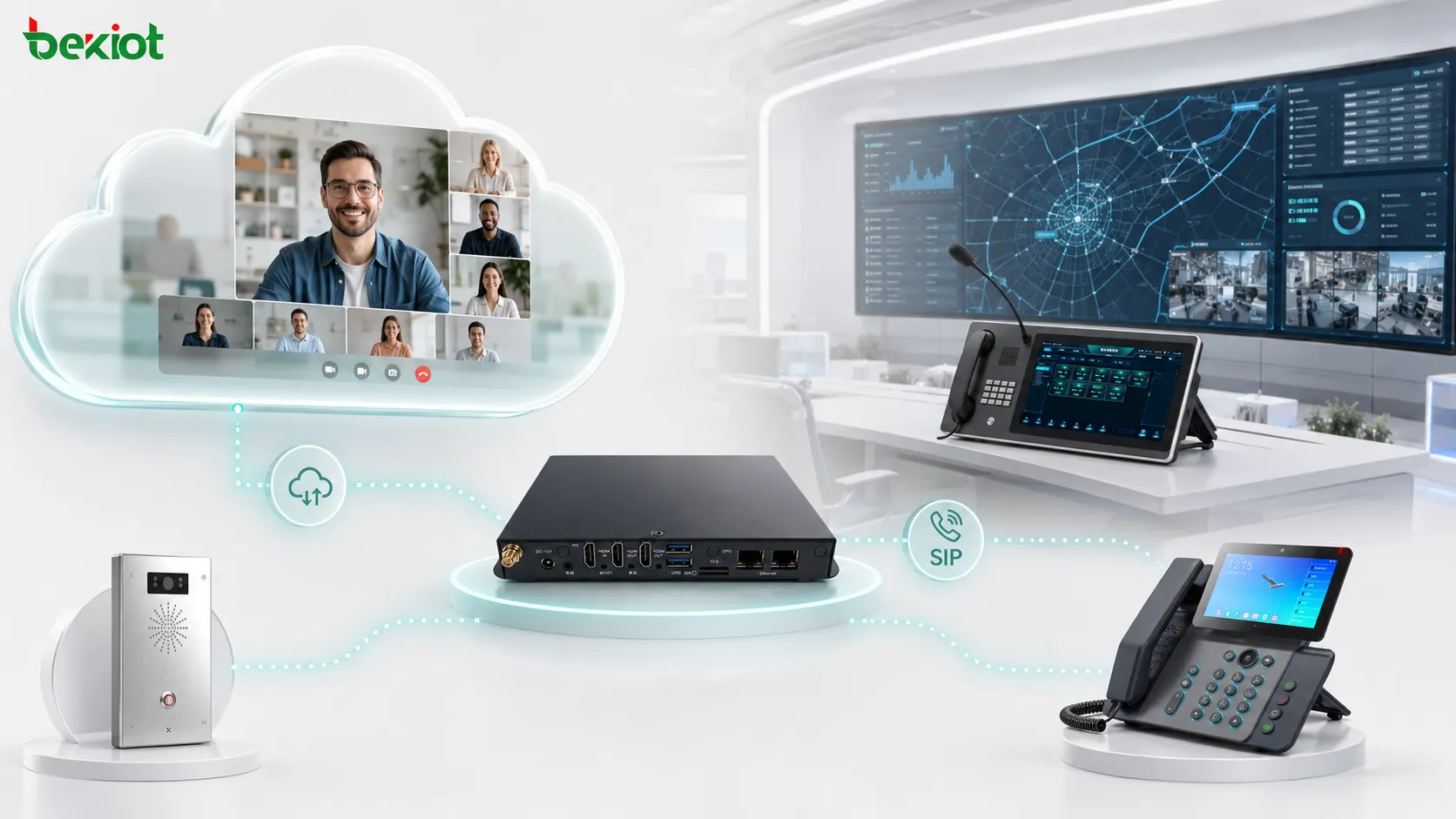 Plateforme de réunion vidéo cloud connectée à un centre de commandement via une intégration de répartition basée sur SIP