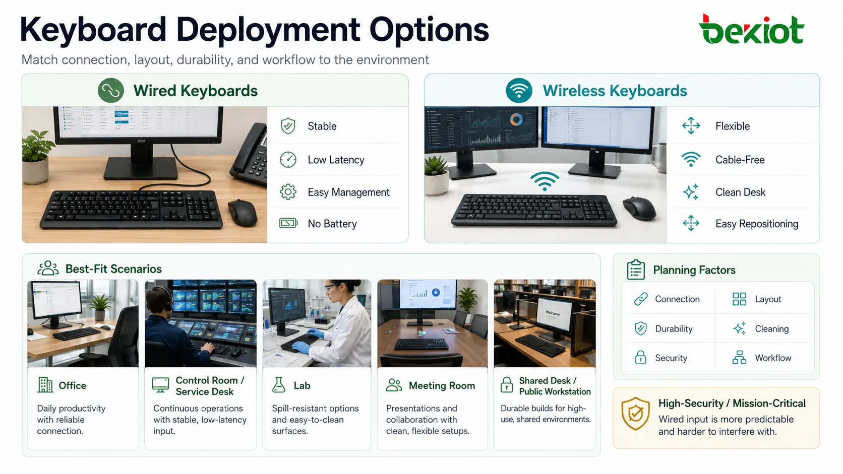 Options de déploiement avec clavier USB filaire sans fil Bluetooth disposition compacte et clavier industriel étanche