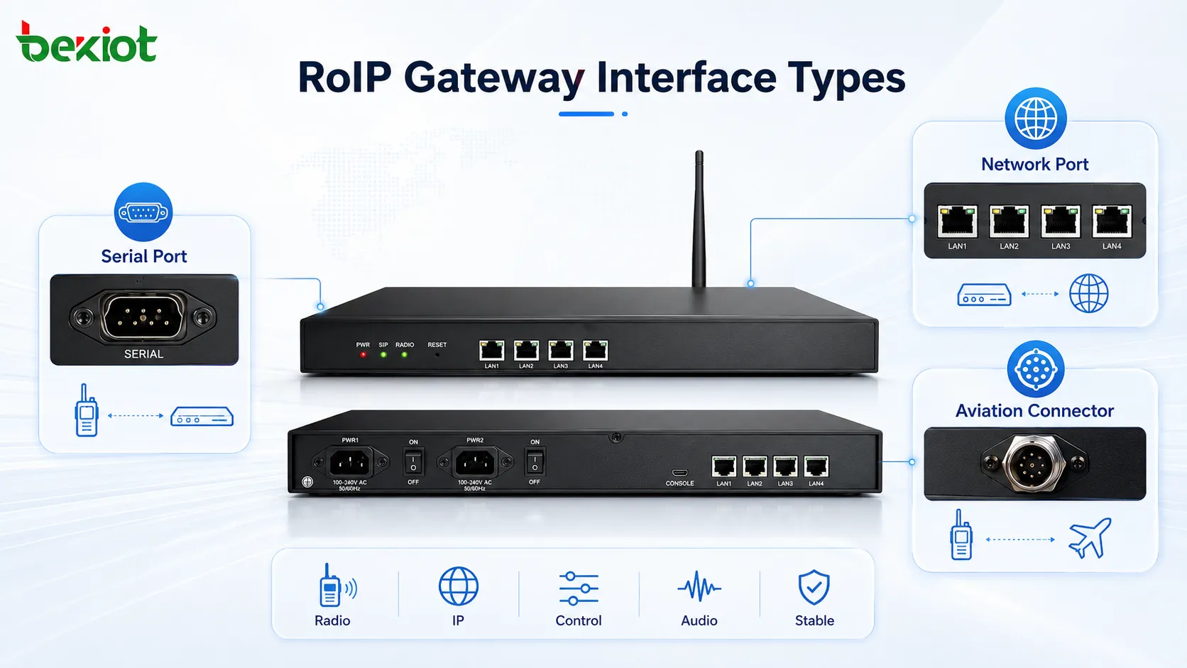Quels types d'interface sont disponibles pour les passerelles RoIP ?