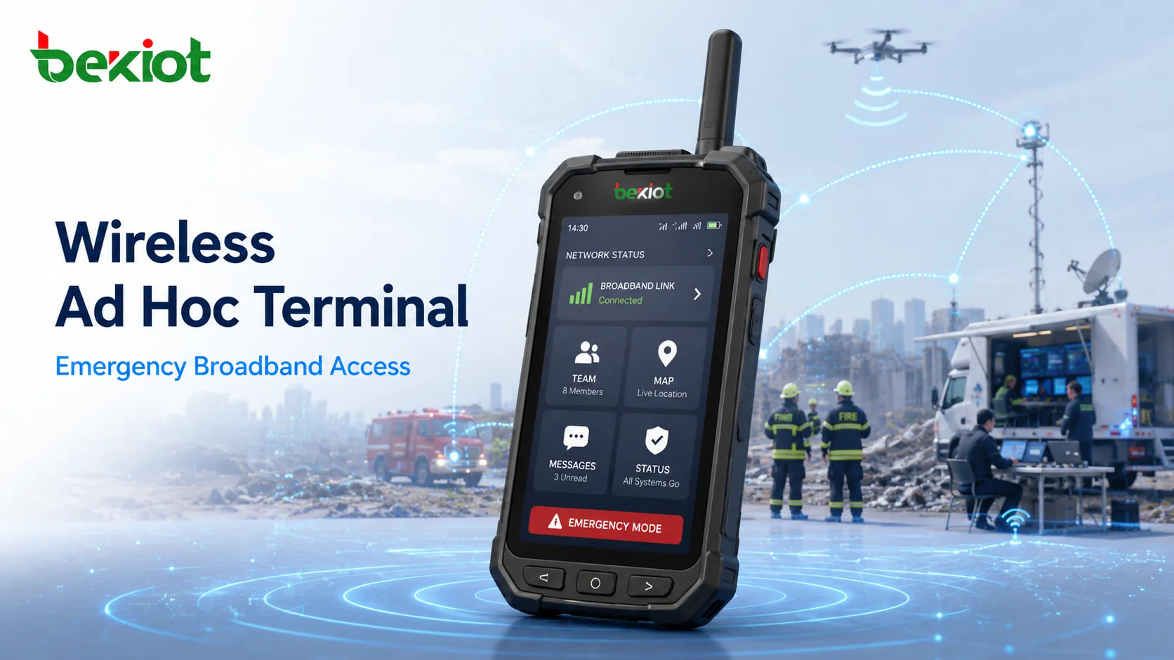Terminal individuel ad hoc sans fil pour réseau à large bande d'urgence