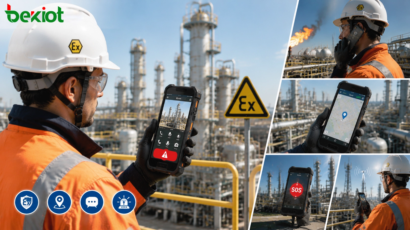 Smartphone robuste antidéflagrant utilisé pour l'inspection de sites énergétiques, le signalement d'urgence et la communication de terrain en environnements dangereux