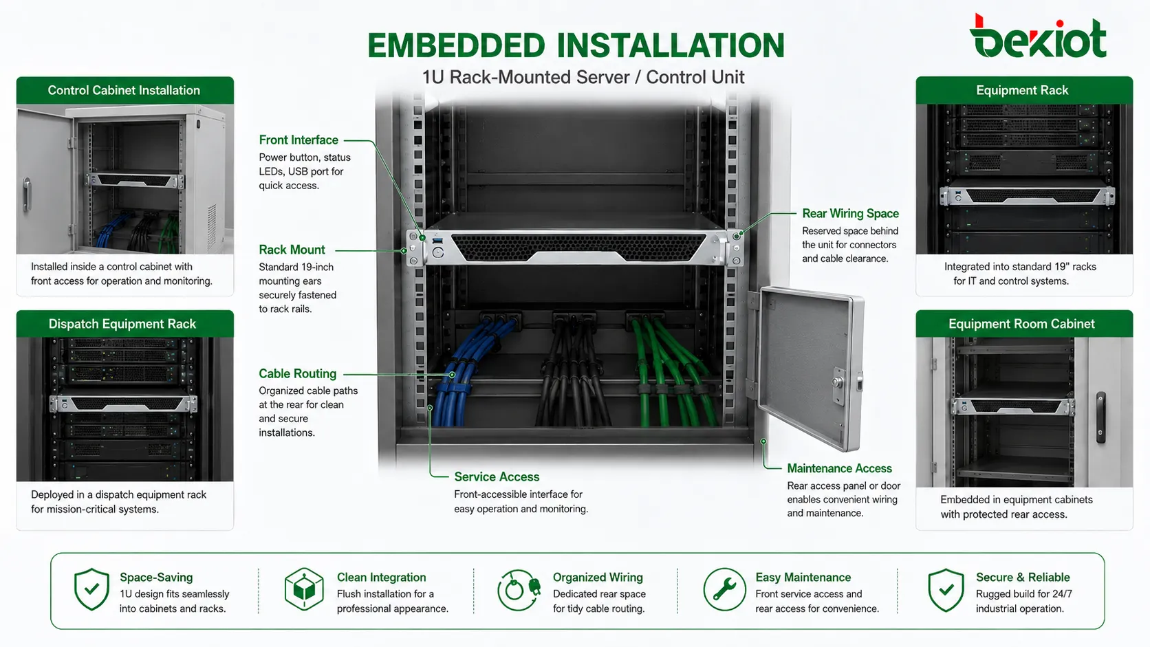 installation encastrée dans console et armoire avec écran HMI encastré boutons opérateur routage des câbles accès arrière et interface ordonnée