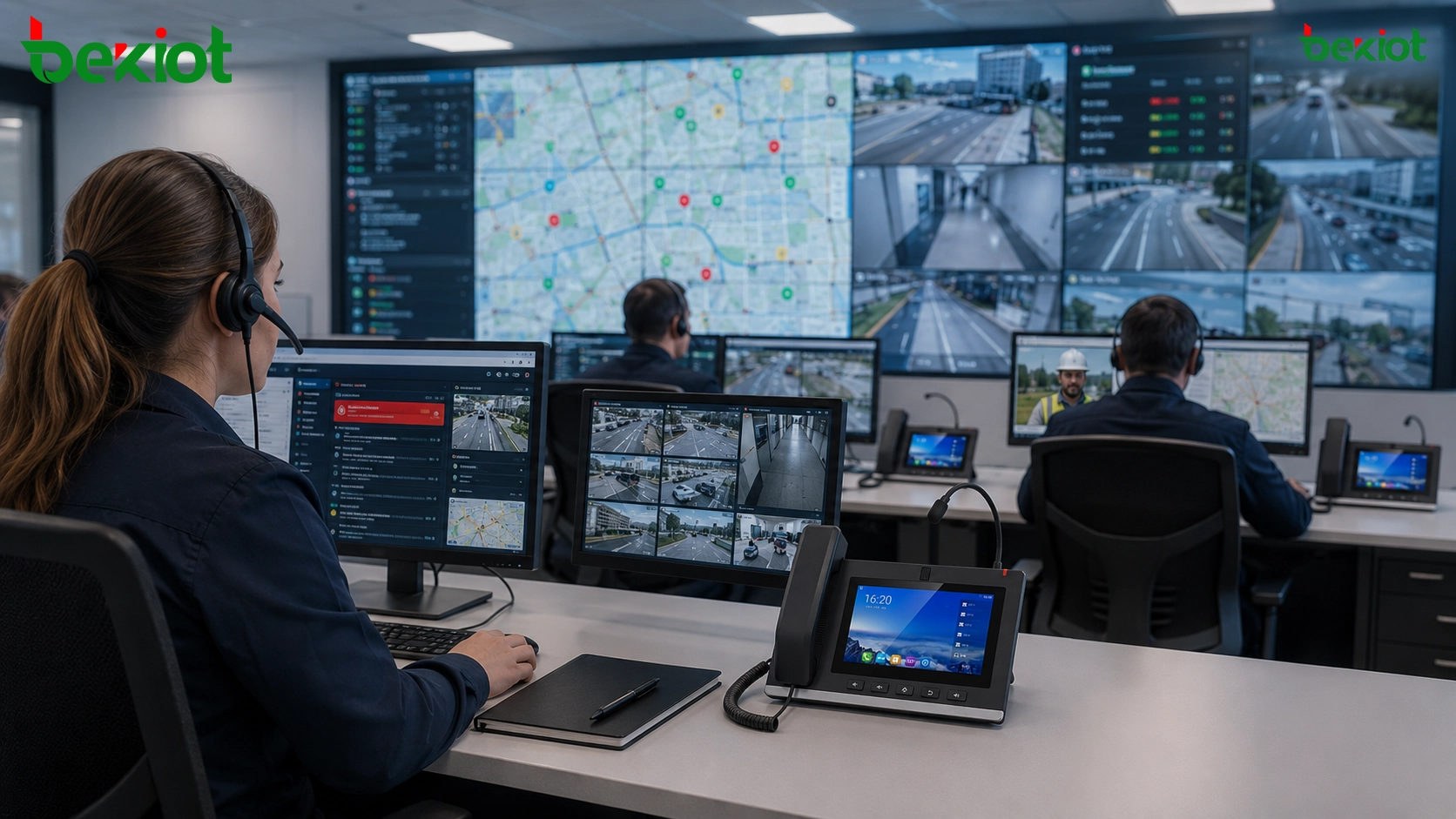 Centre de commandement d'urgence utilisant des vidéophones pour la répartition visuelle, la vérification des alarmes, la communication de terrain et la coordination multimédia