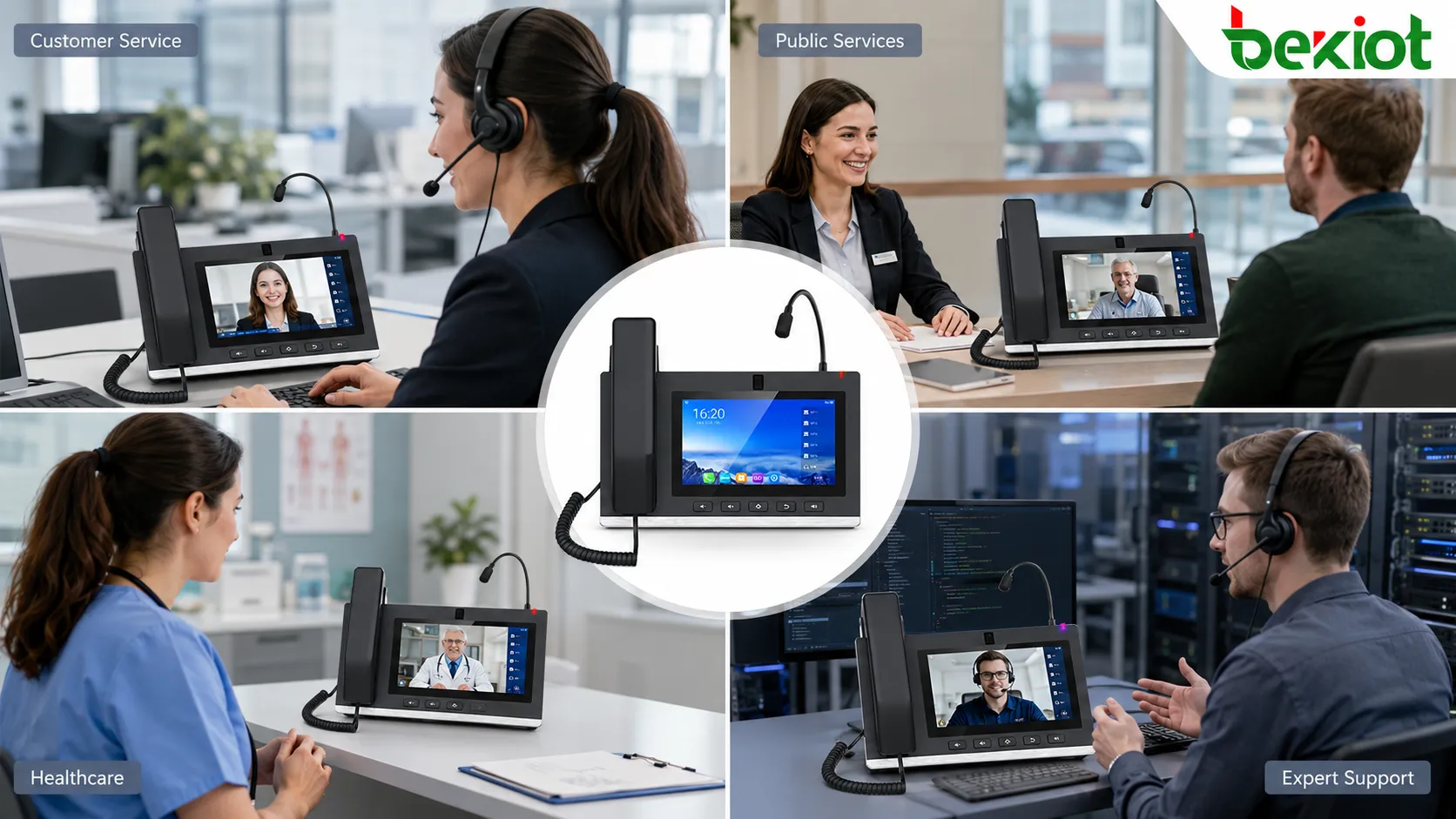 Vidéophones utilisés dans le service client, la consultation à distance, les services publics, les soins de santé et les scénarios de support expert
