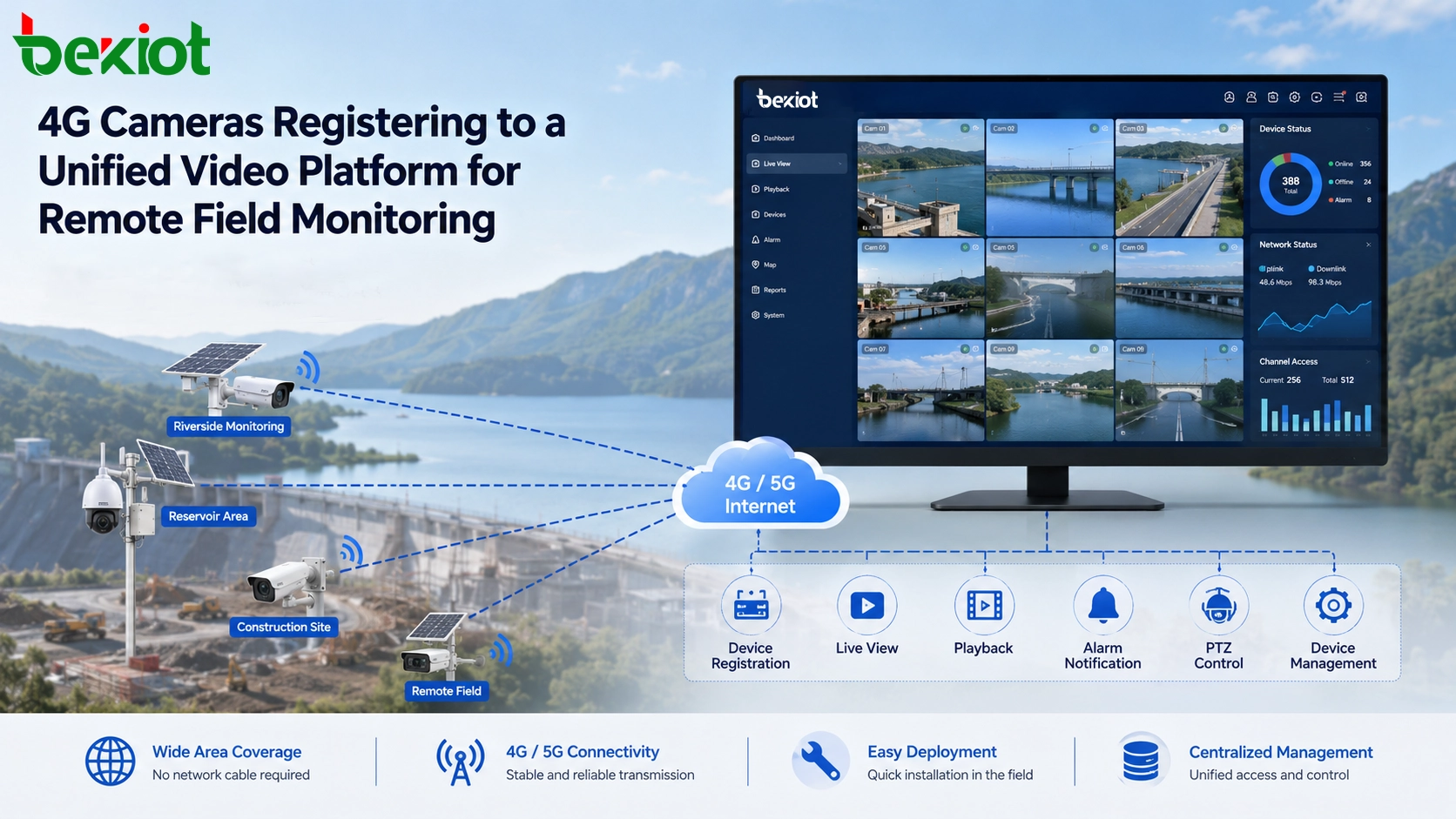 Caméras 4G s'enregistrant sur une plateforme vidéo unifiée pour la surveillance à distance sur le terrain