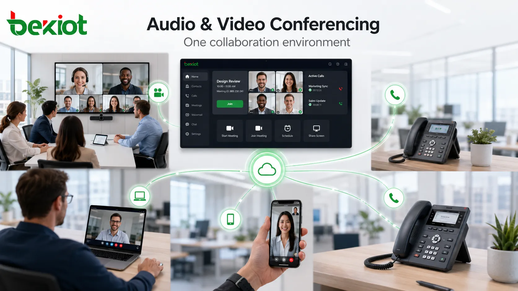 Audio conférence intégrée aux salles de visioconférence, téléphones SIP, utilisateurs mobiles et plateformes de communication d'entreprise