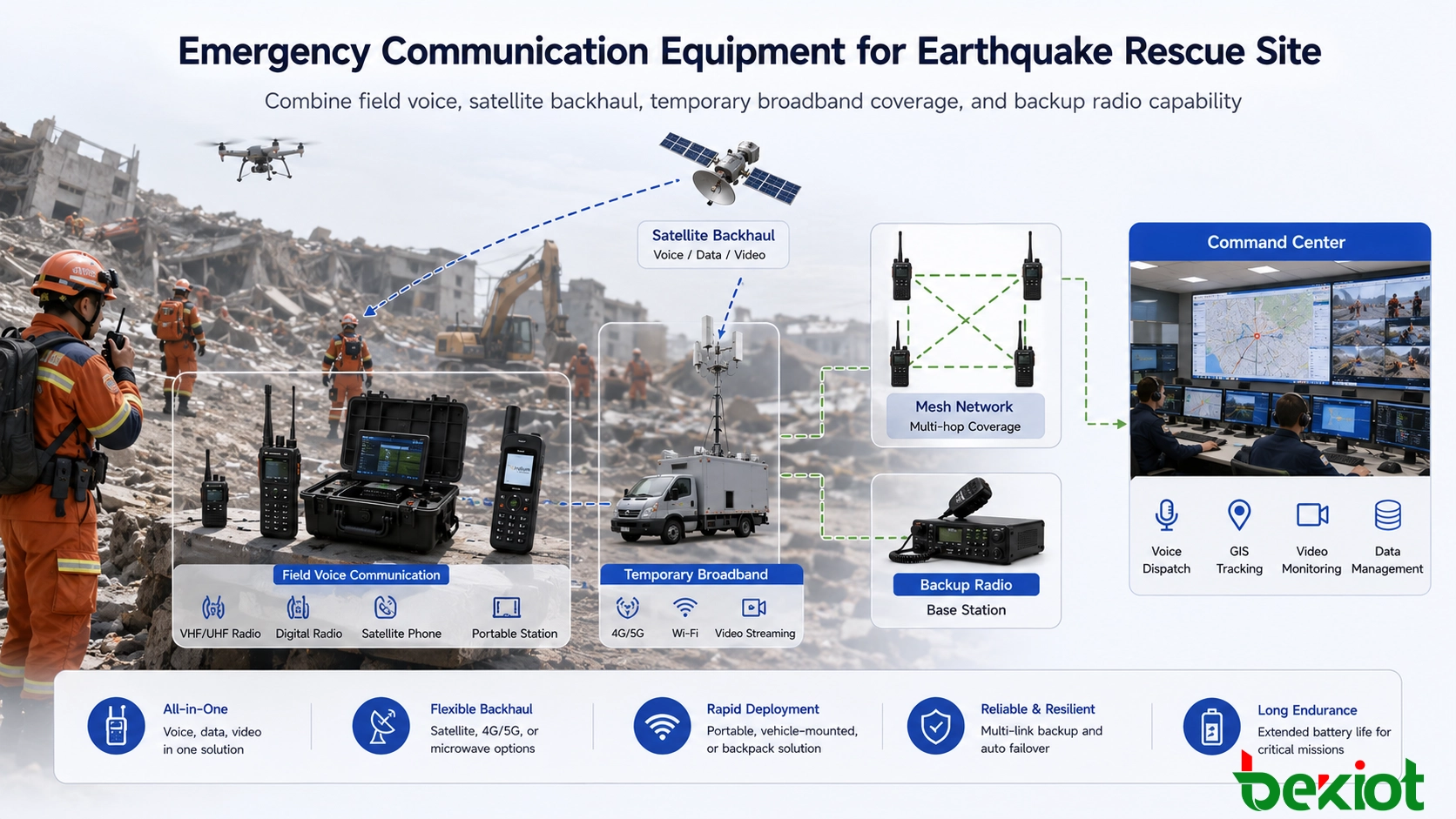 Équipements de communication d'urgence essentiels pour les sites de secours après un tremblement de terre