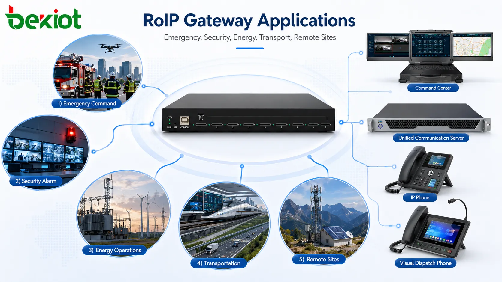 Applications de la passerelle RoIP dans le commandement d'urgence, le couplage d'alarmes de sécurité, l'énergie, les transports et la communication sur sites distants