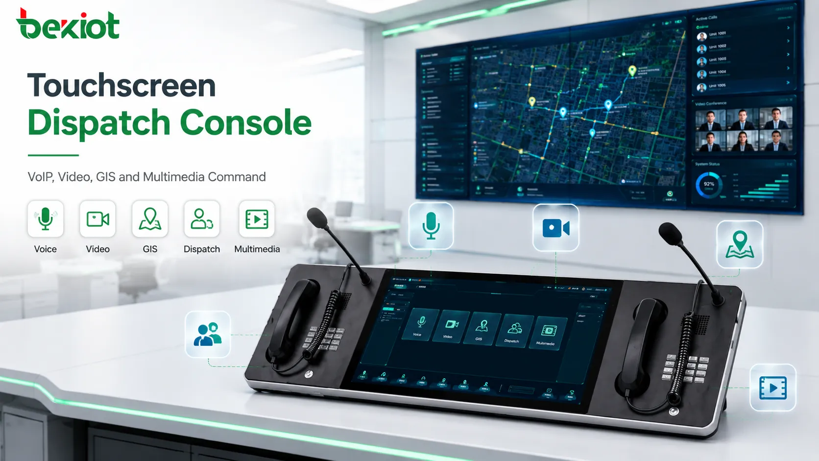 Console de répartition tactile pour l'exploitation de commandement VoIP, voix, vidéo, SIG et multimédia