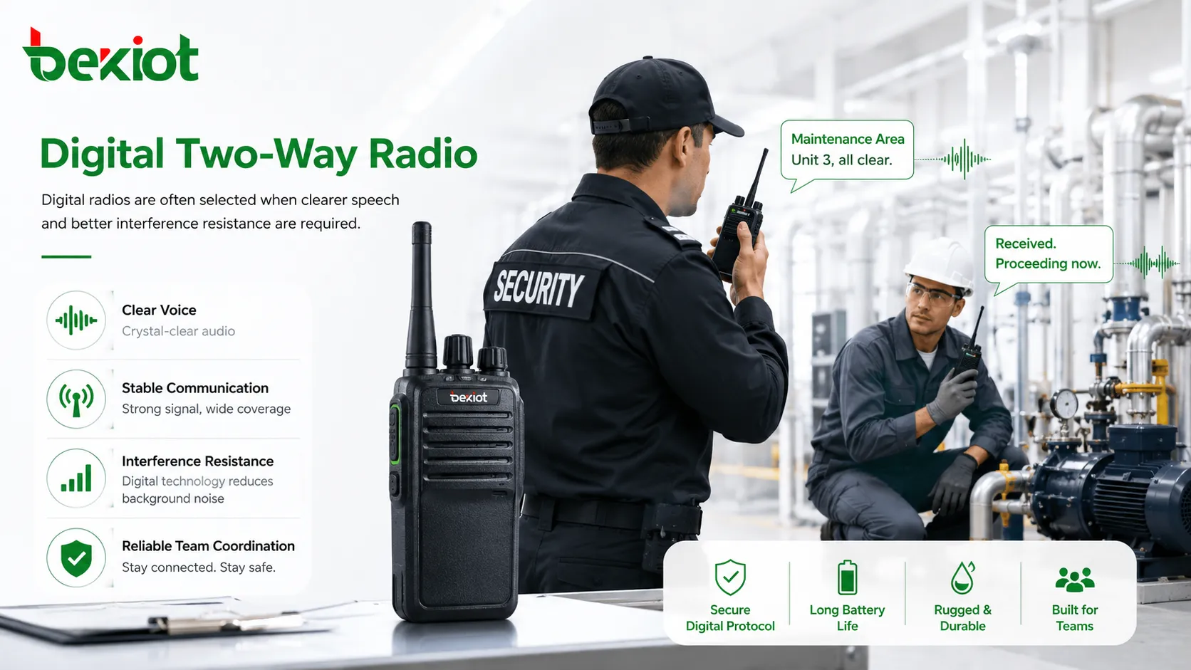 Radio bidirectionnelle numérique offrant une communication vocale claire pour les équipes de sécurité et de maintenance industrielle