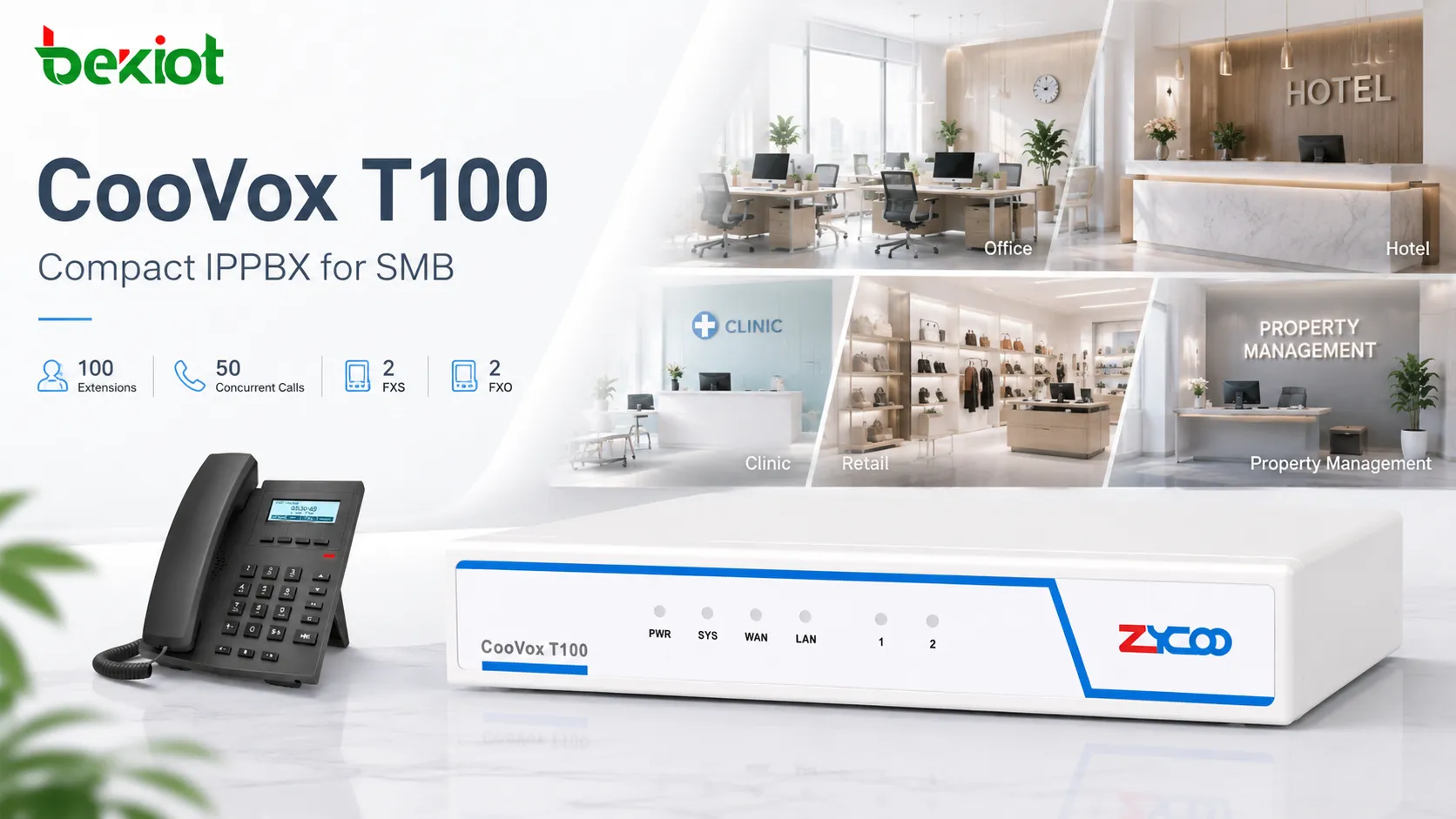 Serveur matériel Zycoo T100 CooVox IPPBX pour la communication des petites et moyennes entreprises