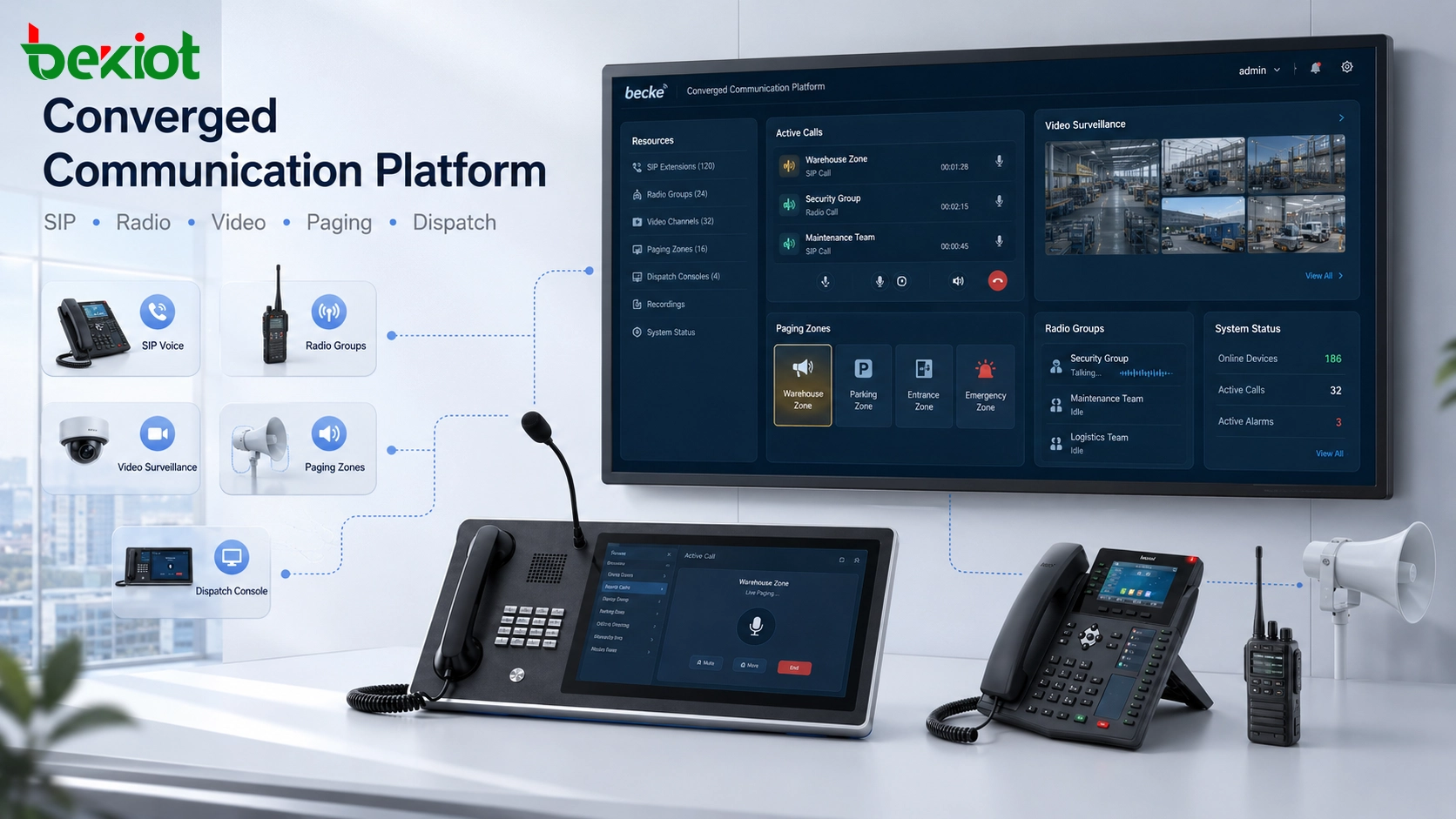 Interface de plateforme de communications convergentes reliant la voix SIP, la radio, la vidéo, la sonorisation et les ressources de répartition