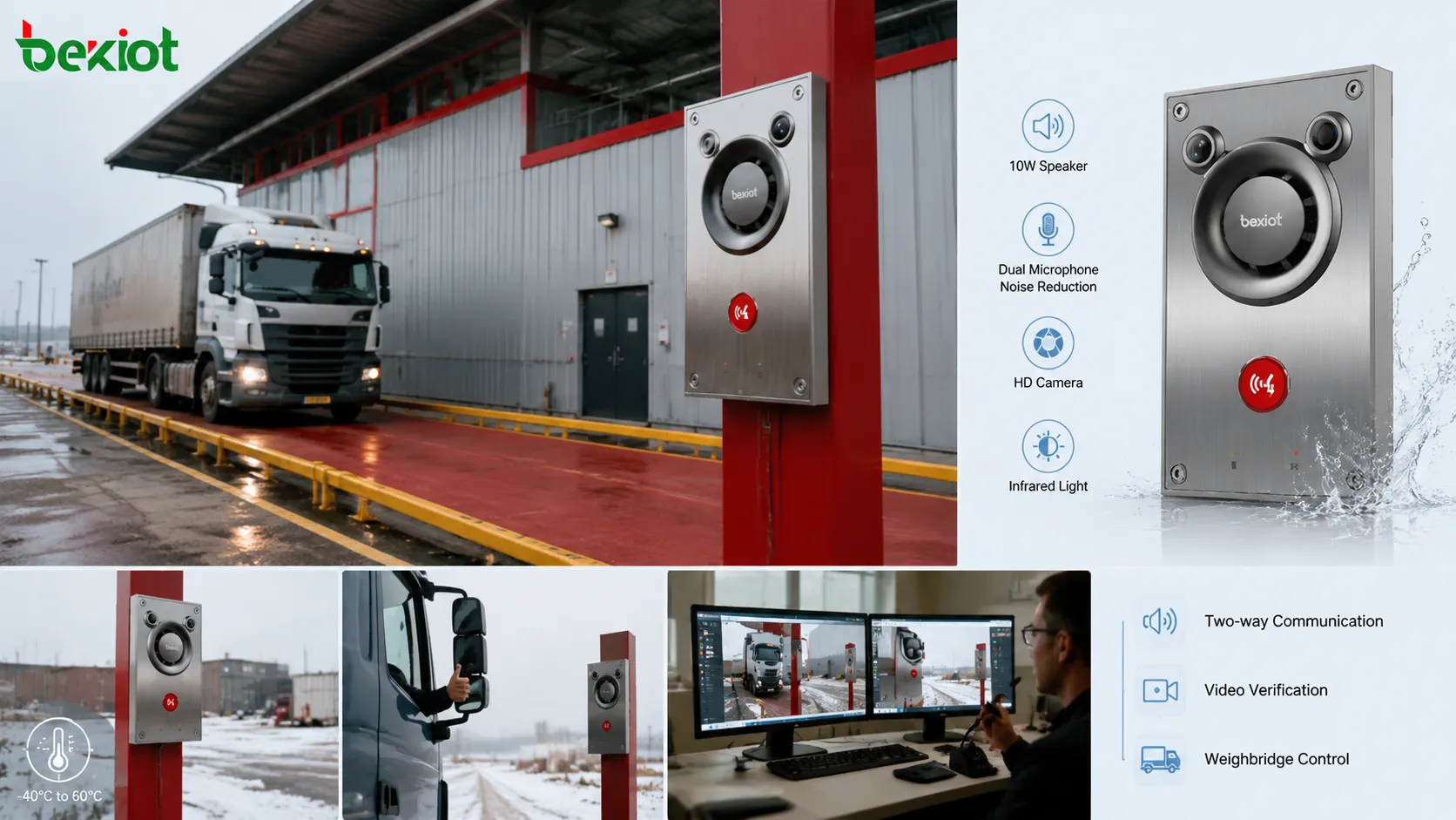 Système d’interphone vidéo BHP-SOSA12V assurant la communication avec la salle de contrôle du pont-bascule, la vérification des véhicules et le fonctionnement extérieur
