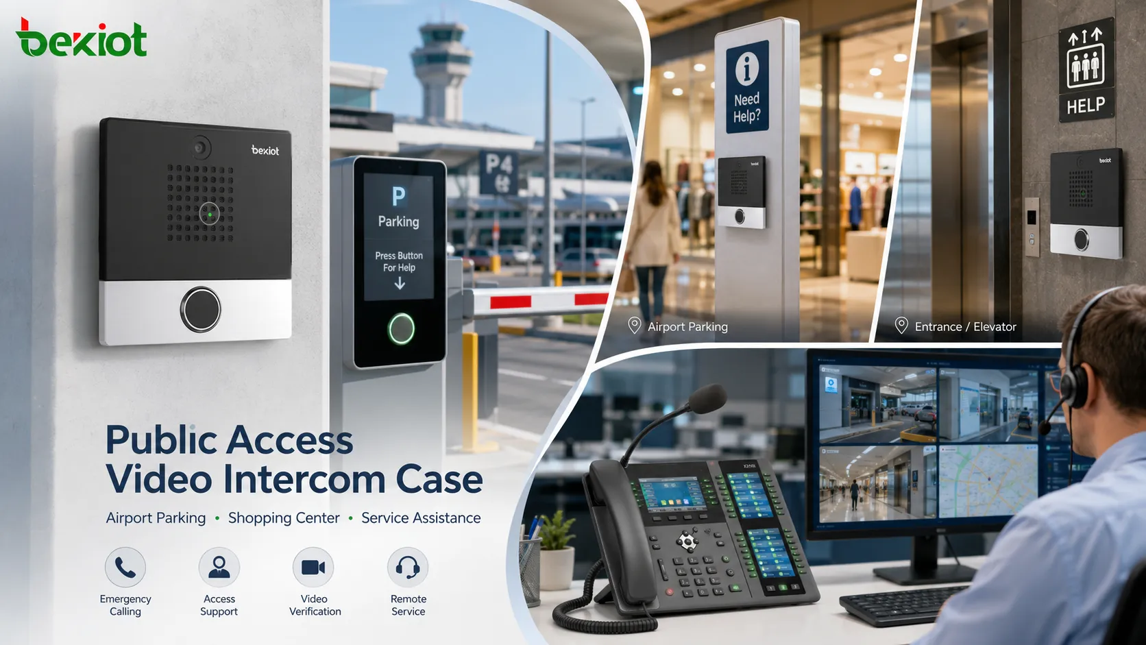 Interphone vidéo SIP BHP-SOS10V utilisé pour les appels depuis les points d’aide, la vérification vidéo et la communication de service dans un aéroport et un centre commercial