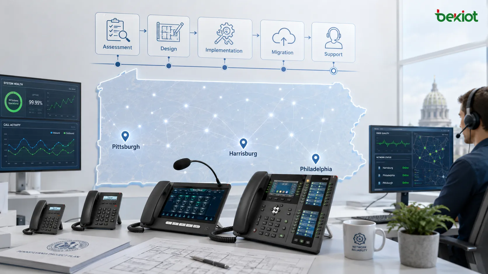 Modernisation des communications du secteur public reliant les bureaux gouvernementaux de Harrisburg à une VoIP sur site moderne
