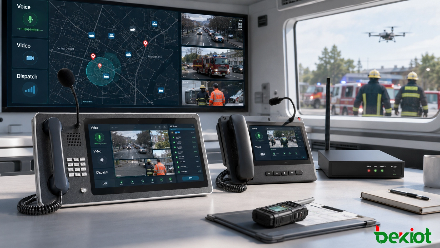 Architecture de communications convergentes pour véhicule de commandement mobile intégrant les ressources vocales et vidéo de terrain