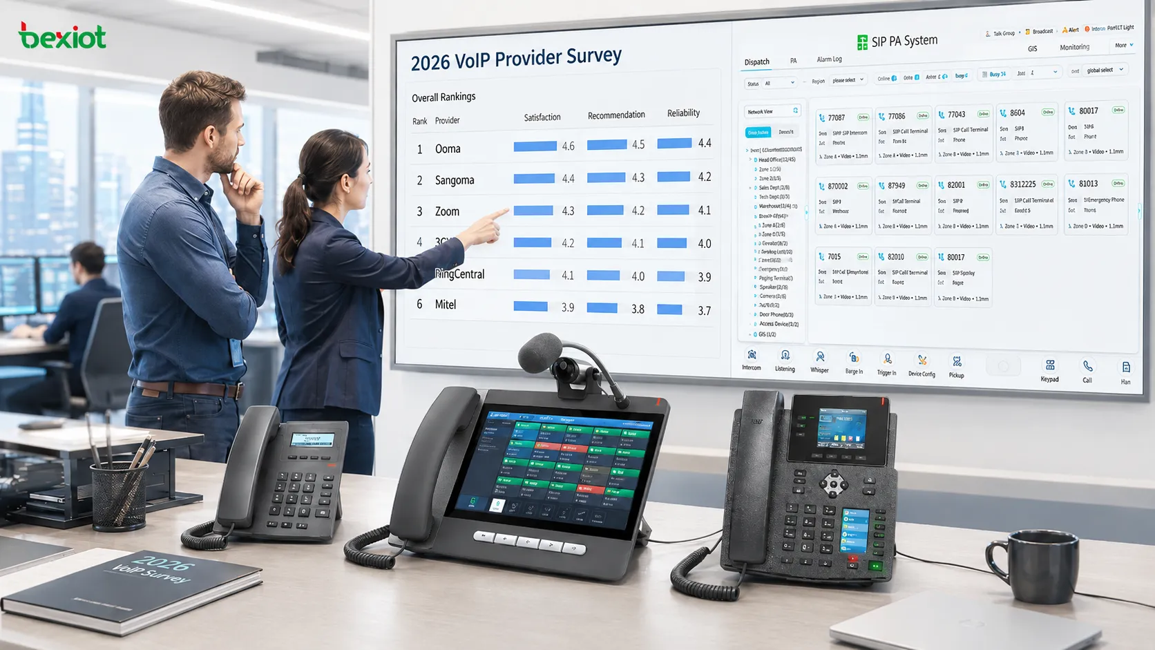 Enquête 2026 sur les fournisseurs VoIP comparant Ooma Sangoma Zoom 3CX RingCentral et Mitel selon la satisfaction et la recommandation des professionnels de l’informatique