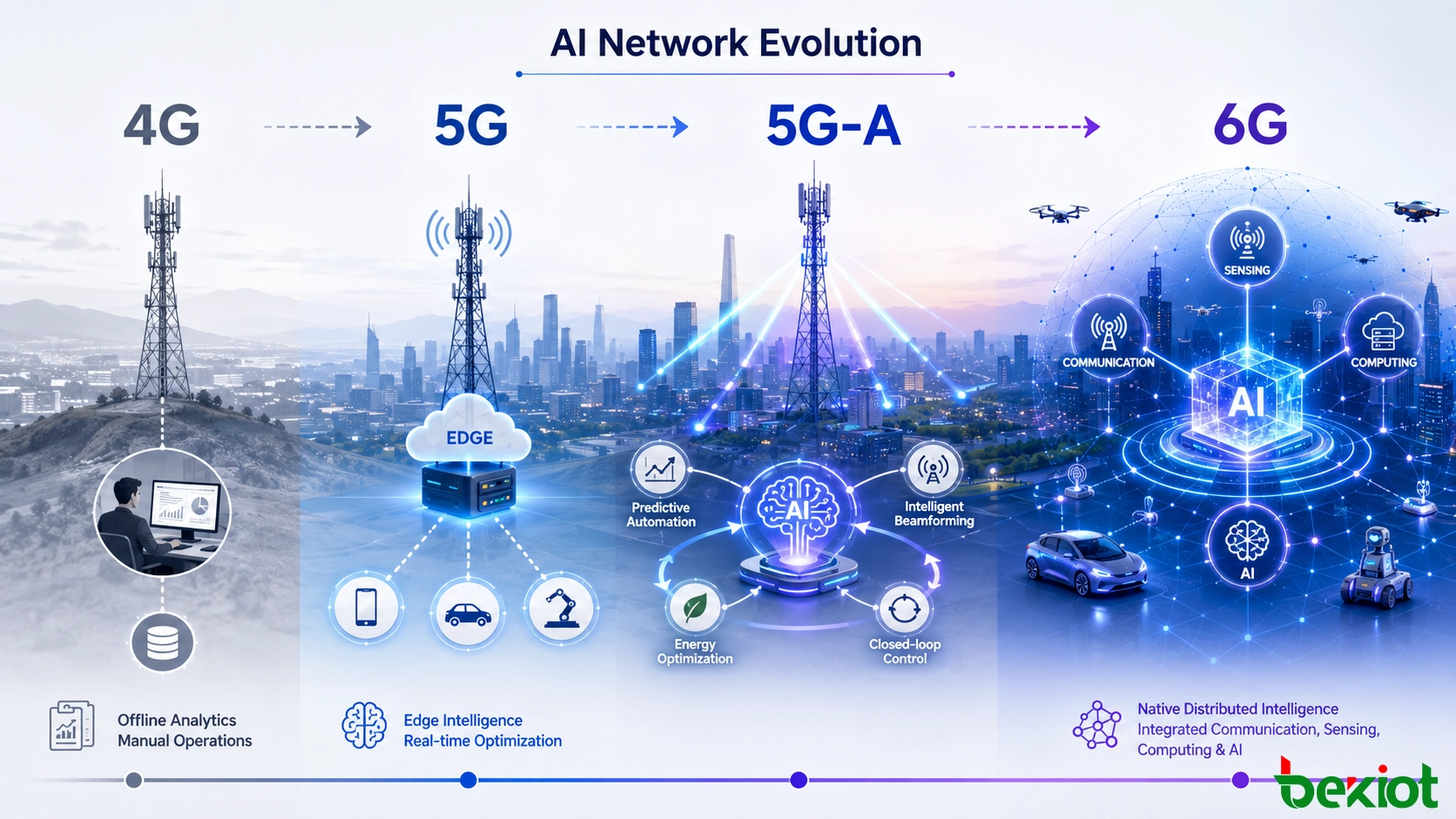Évolution de l'IA dans les réseaux mobiles 4G, 5G, 5G-Advanced et 6G