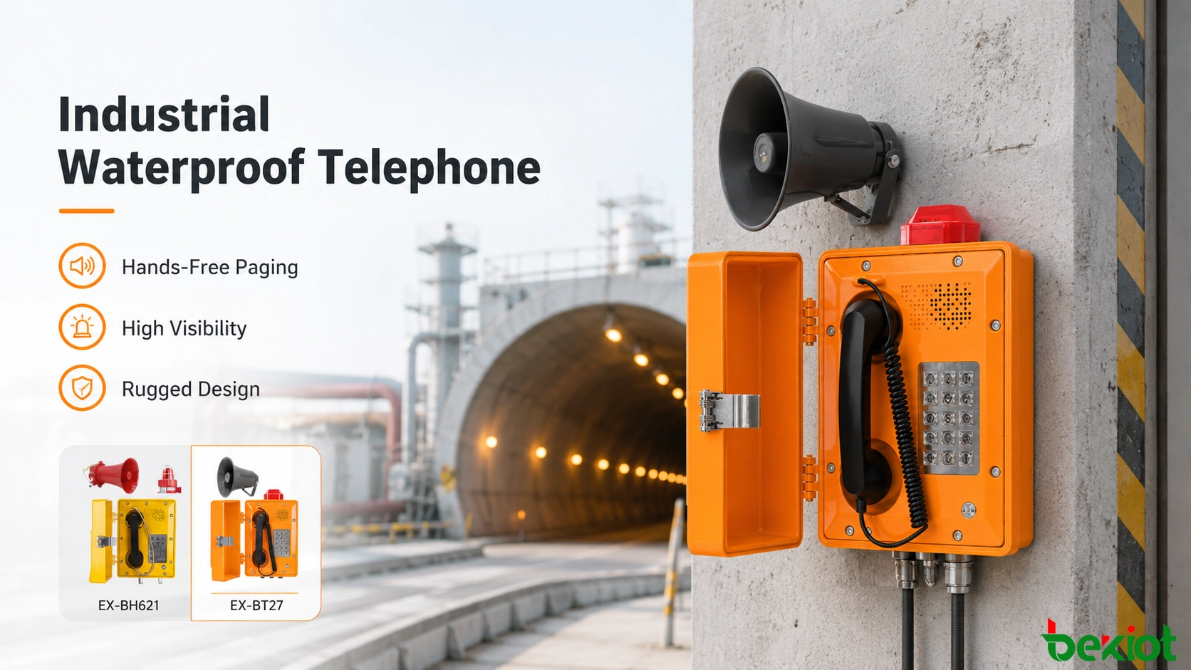 Téléphone industriel étanche utilisé dans un tunnel et un environnement de communication industrielle extérieur