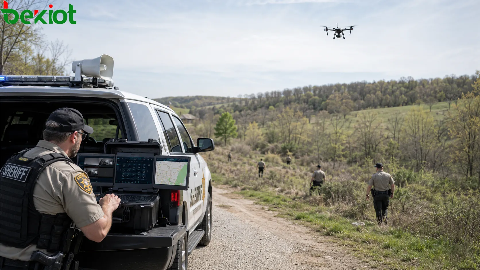Adjoints du shérif du comté de Howell menant de manière coordonnée une recherche au sol et par drone en zone rurale