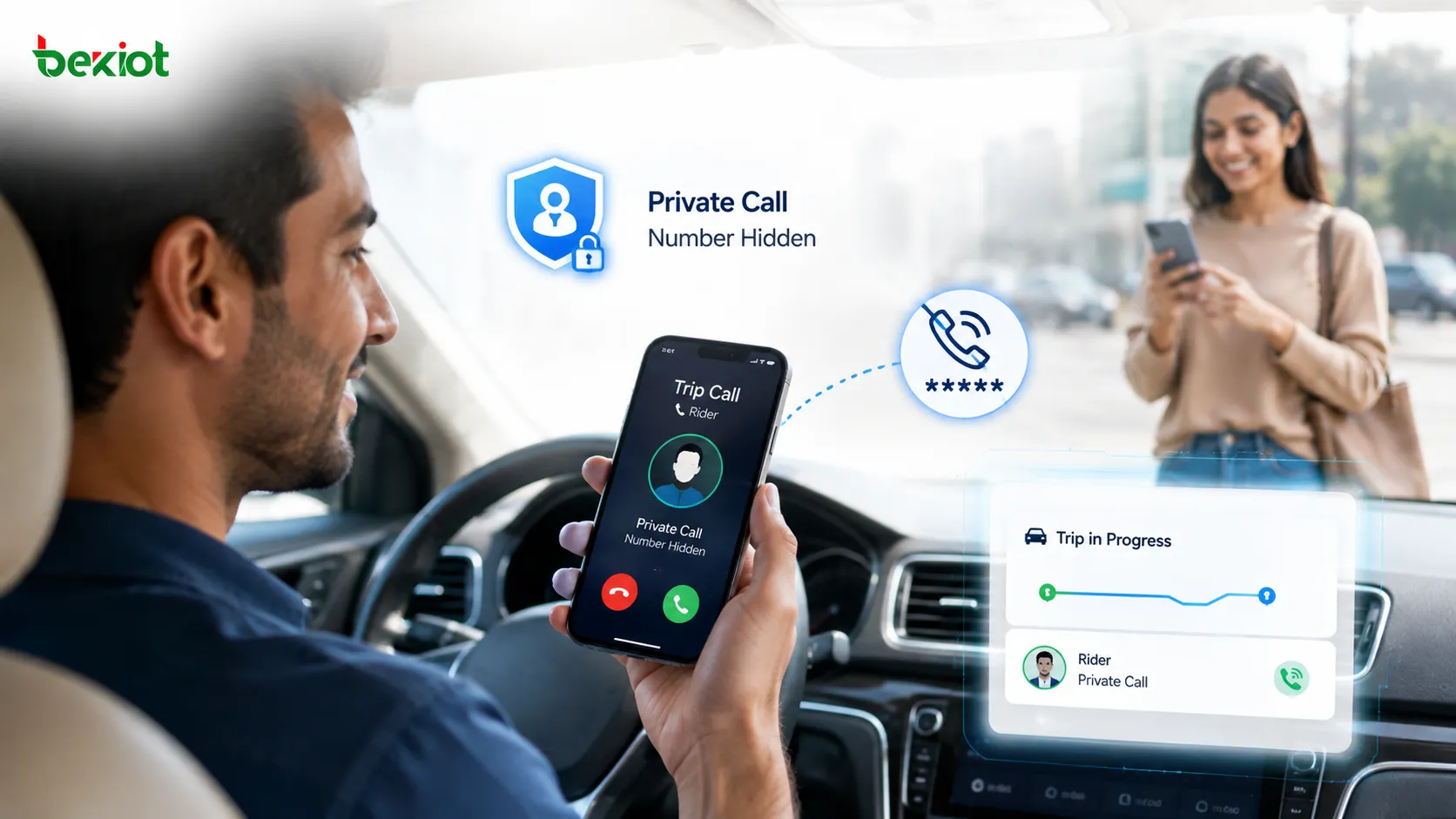 Architecture VoIP d’application mobile reliant les clients passager et chauffeur au contrôle d’appel, aux services média et à la plateforme métier