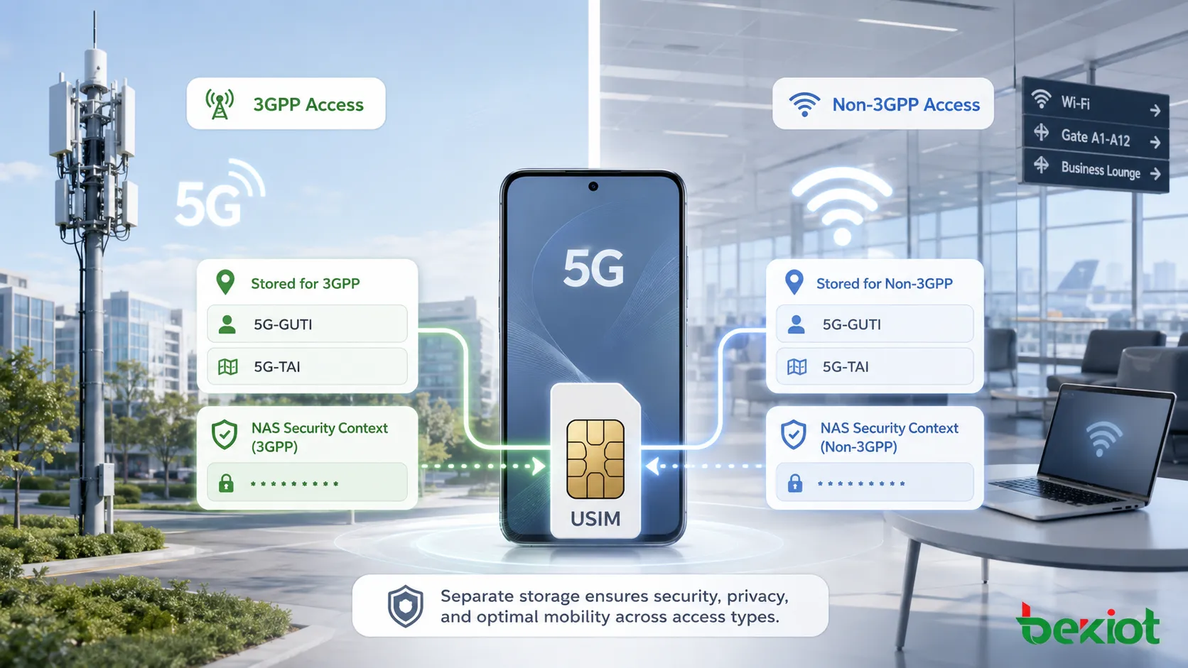 L'USIM 5G stocke des informations de localisation et des contextes de sécurité NAS séparés pour l'accès 3GPP et non-3GPP