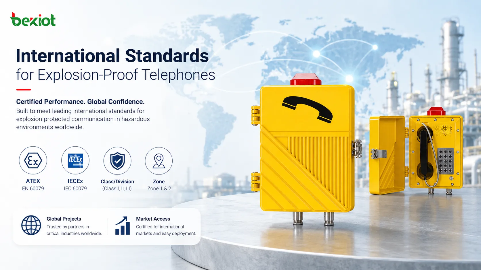 Normes mondiales applicables aux téléphones antidéflagrants, notamment ATEX, IECEx, systèmes nord-américains Class Division et Zone, communications en zones dangereuses, documents de certification et accès aux marchés internationaux