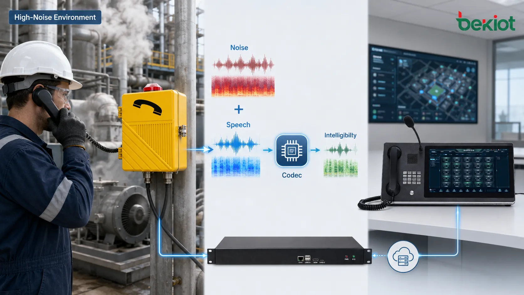 Essai d’intelligibilité des codecs de téléphones industriels dans un atelier bruyant avec personnel de terrain, opérateurs de salle de contrôle, comparaison des formes d’onde, paramètres de codec et retour sur la compréhension de la parole