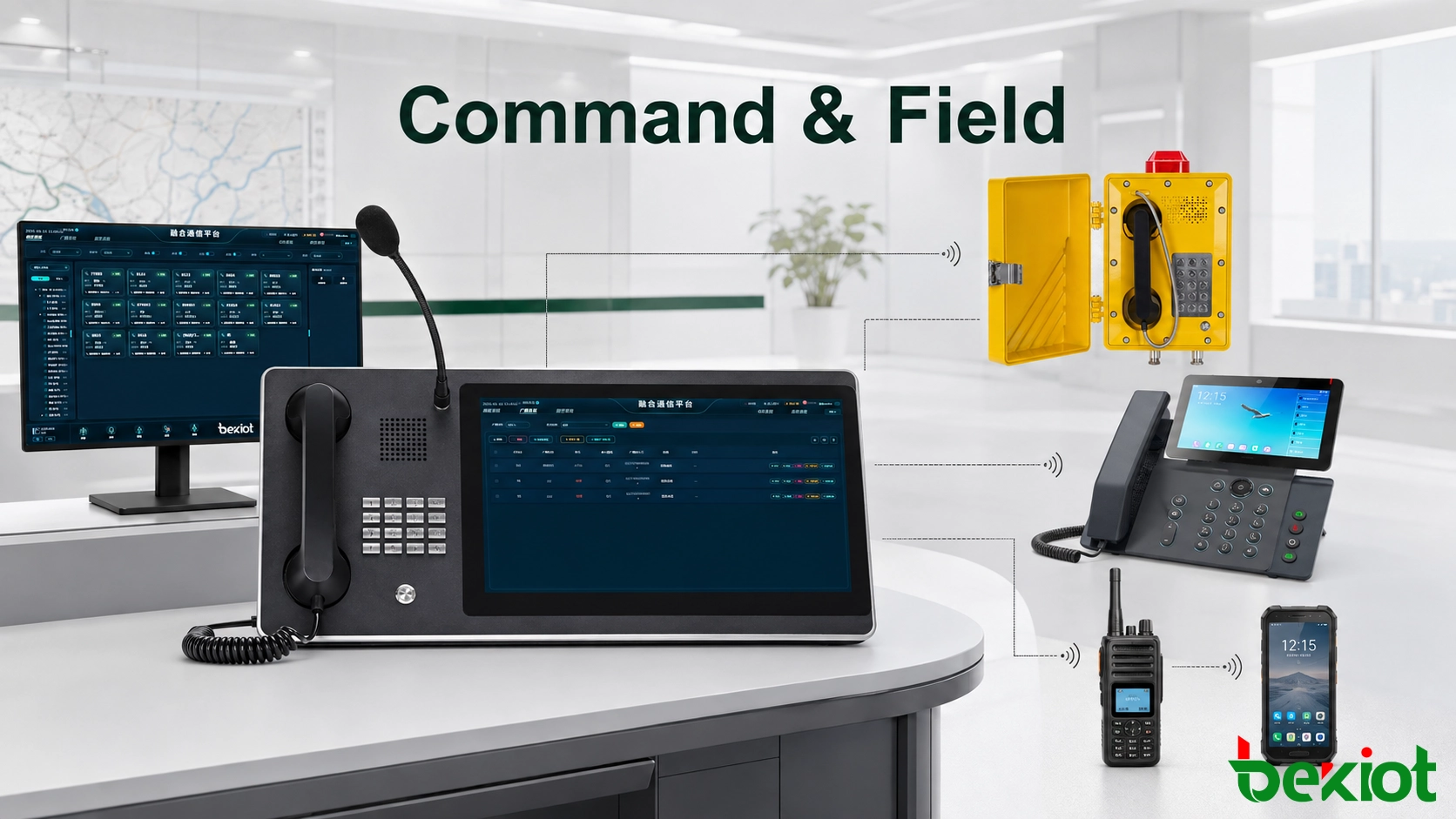 Un répartiteur utilisant une console de commande pour communiquer avec les utilisateurs radio, le personnel mobile et les terminaux IP fixes