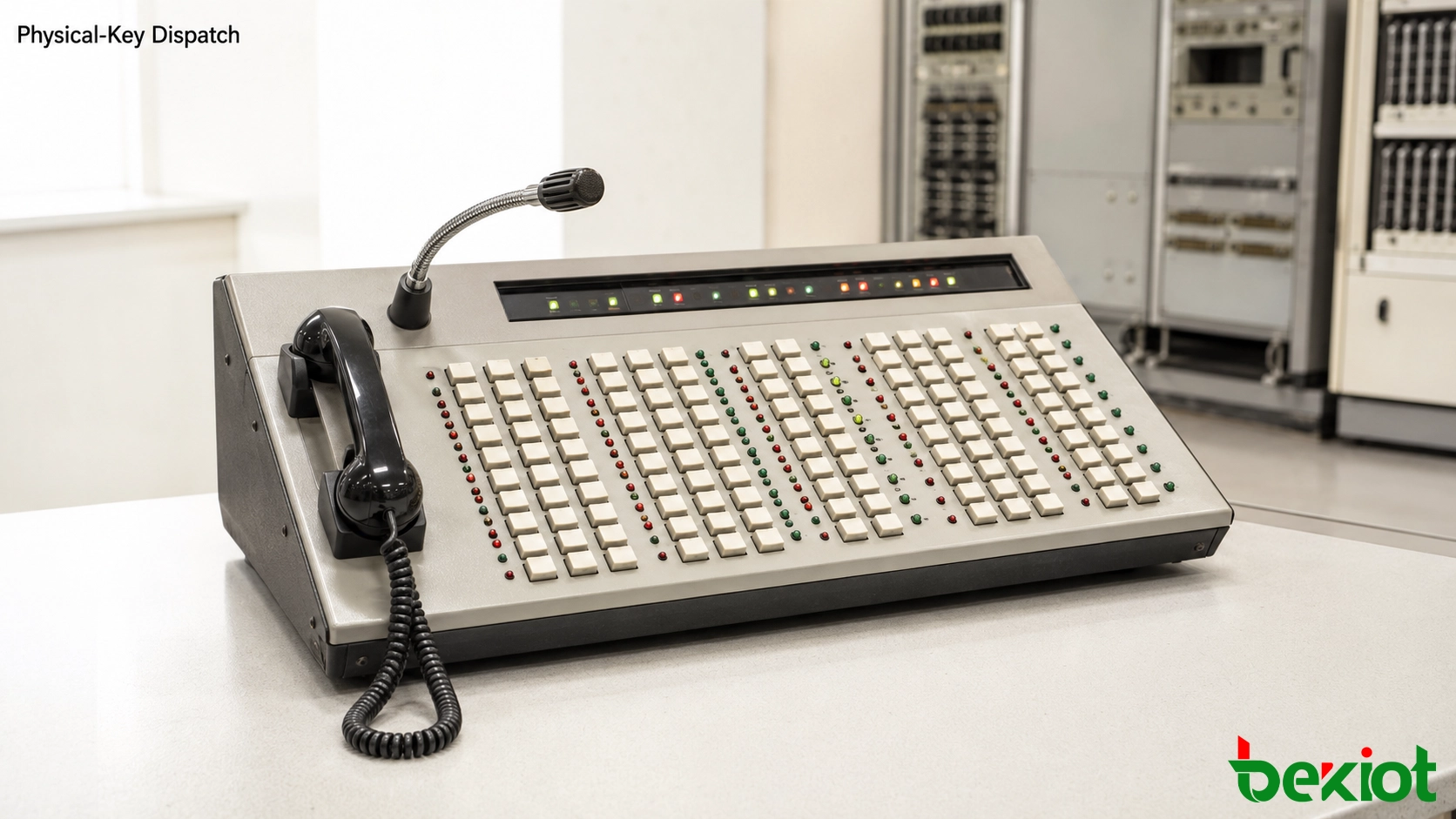 Console de répartition de première génération avec des dizaines de touches physiques programmables pour les postes téléphoniques et le contrôle des appels