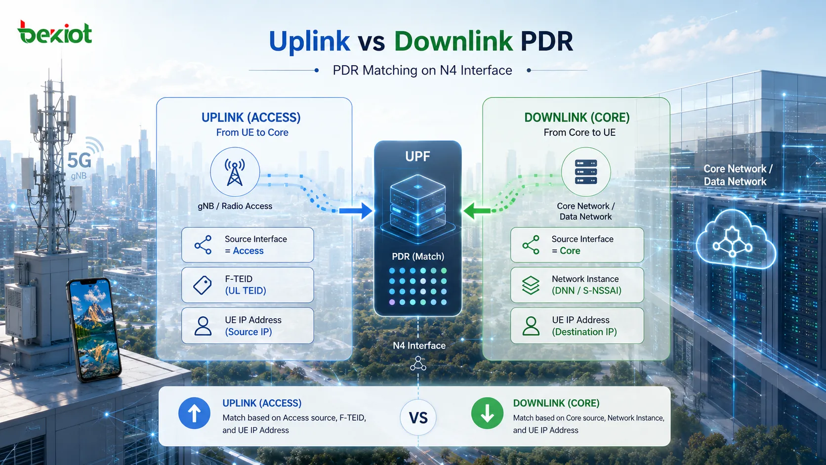PDR montante Access et PDR descendante Core fondées sur F-TEID, instance réseau et adresse IP UE sur l’interface N4
