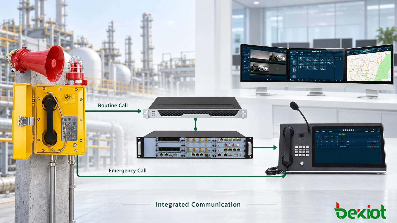 Architecture intégrée IP PBX et répartition pour téléphones antidéflagrants dans une installation industrielle