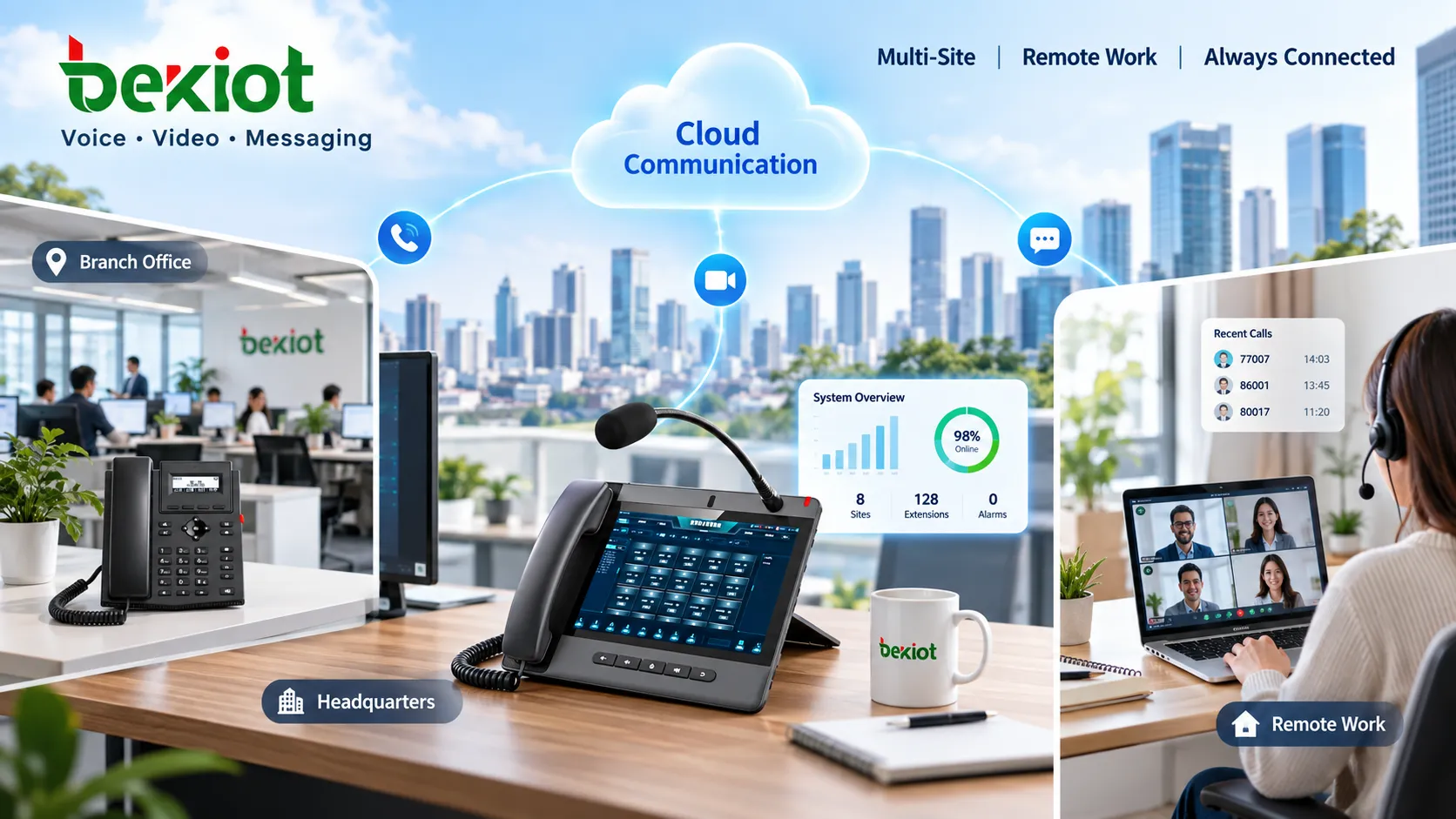 Migration des communications d’entreprise depuis des lignes PSTN fixes et des téléphones de bureau vers une plateforme VoIP gérant de façon centralisée les numéros professionnels, les téléphones SIP, les ordinateurs et les appareils mobiles